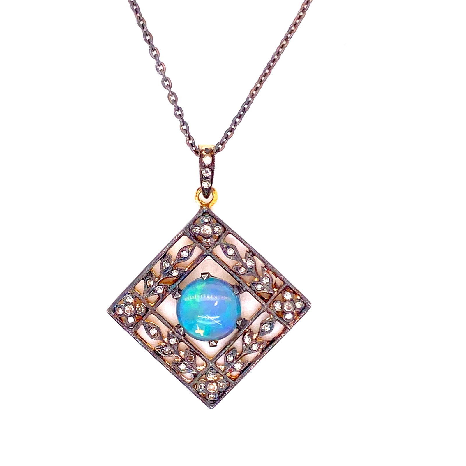 Victorian 18k Gold & Silver Opal Diamonds Pendant  (1 of 2)