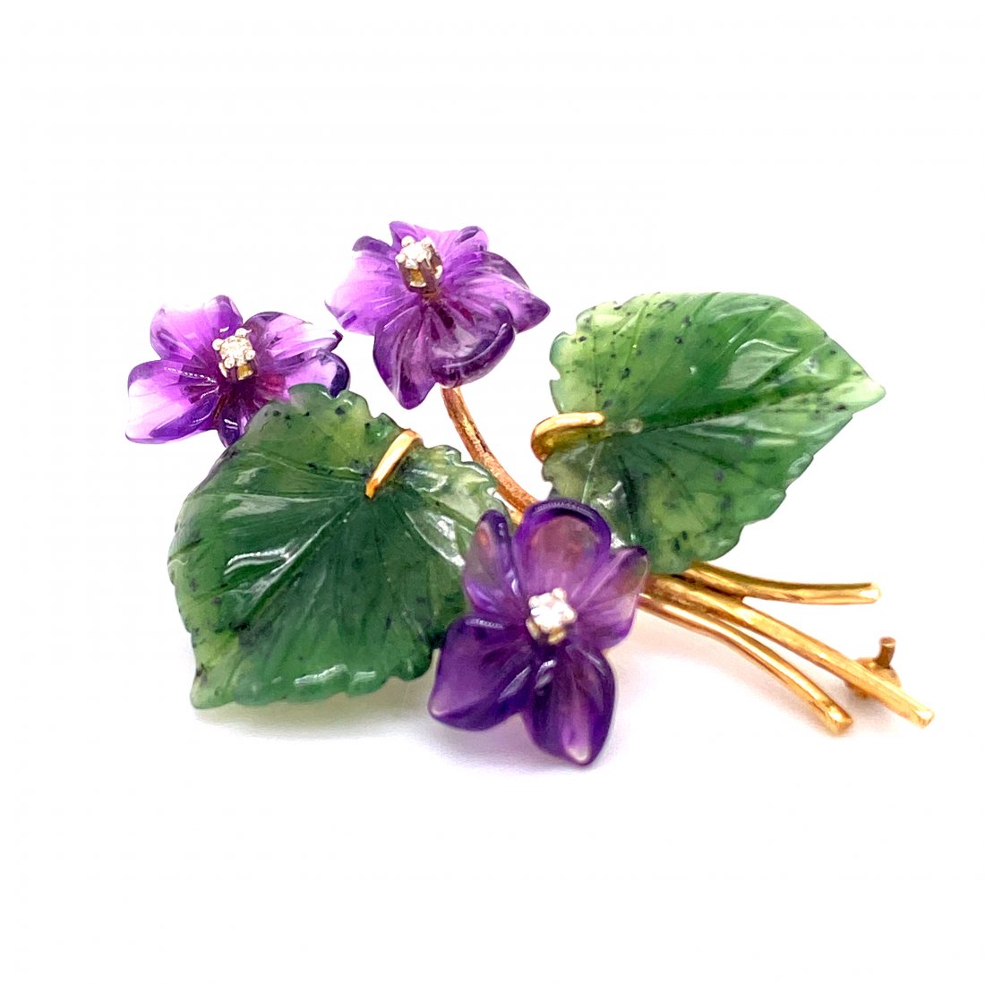 Art Nouveau 14k Gold Jade Amethyst Brooch (1 of 2)