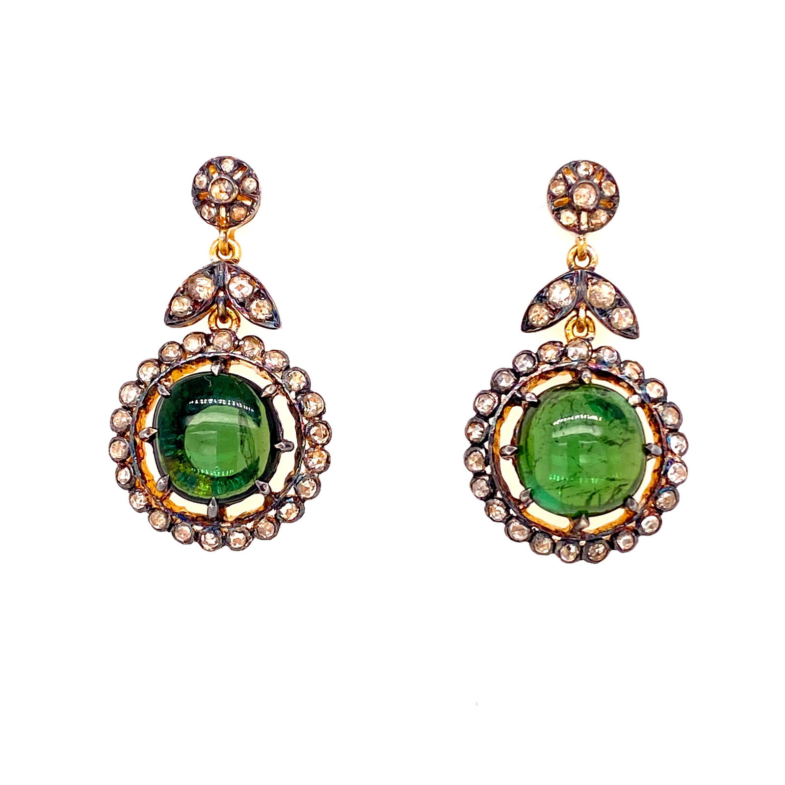 Gold & Silver Diamond Peridot Victorian Earrings (1 of 2)