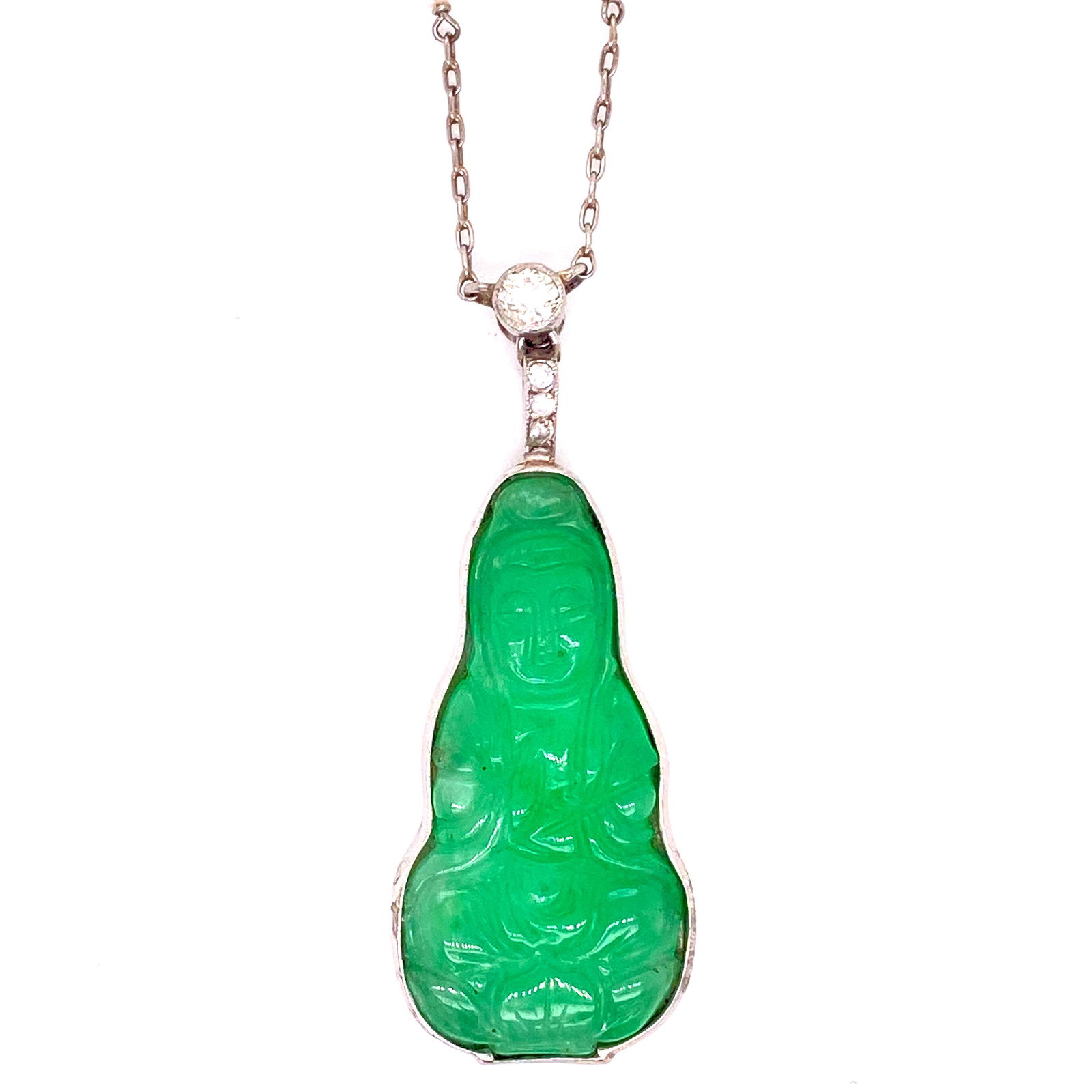 Art Deco Platinum Jade Jadeite Buddha Pendant (1 of 2)