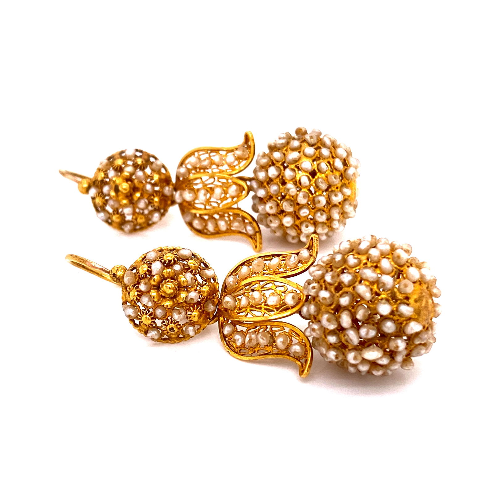 Victorian 18k Gold Micro Pearl Earrings (1 of 2)