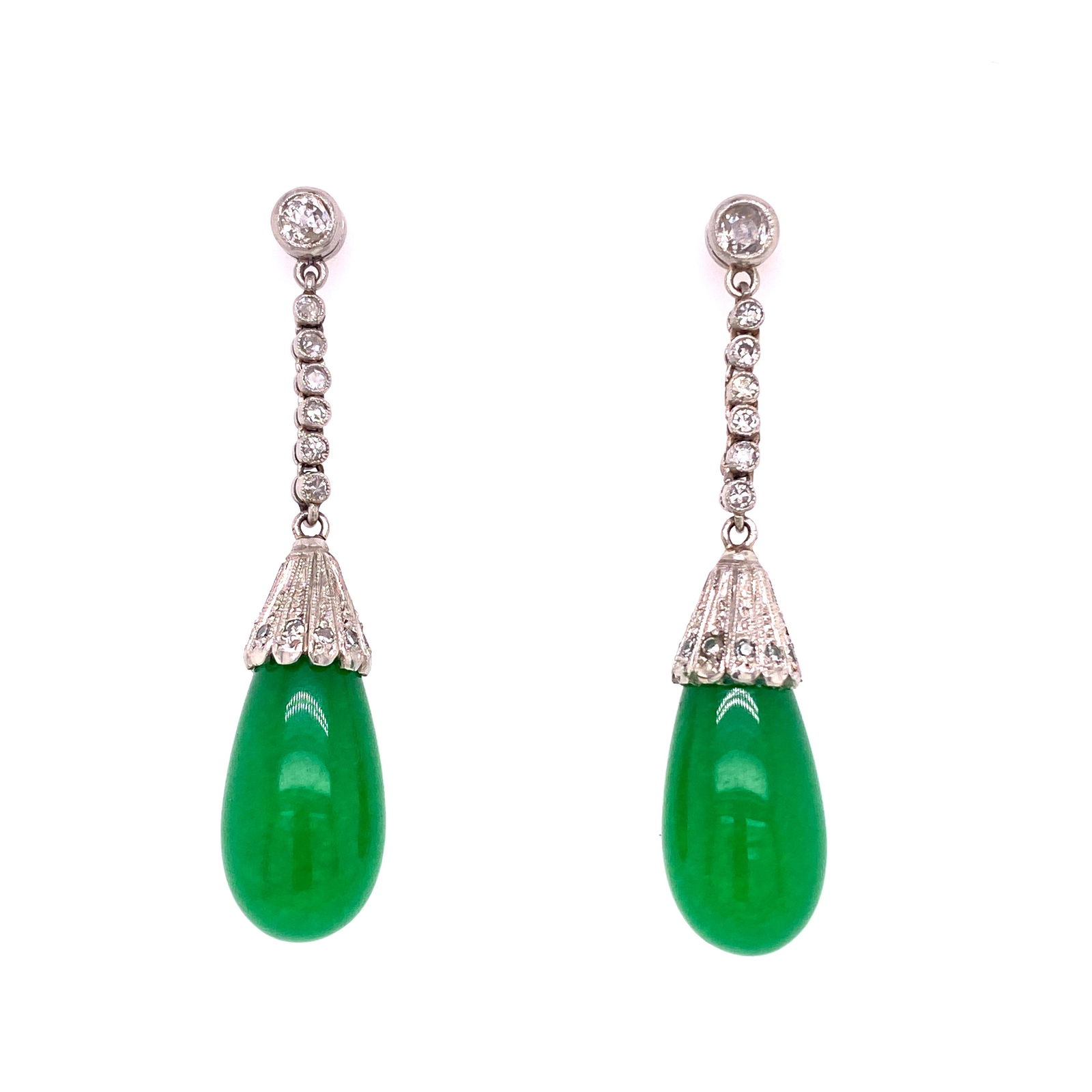 Platinum Jade Jadeite Diamonds Drop Earrings  (1 of 2)