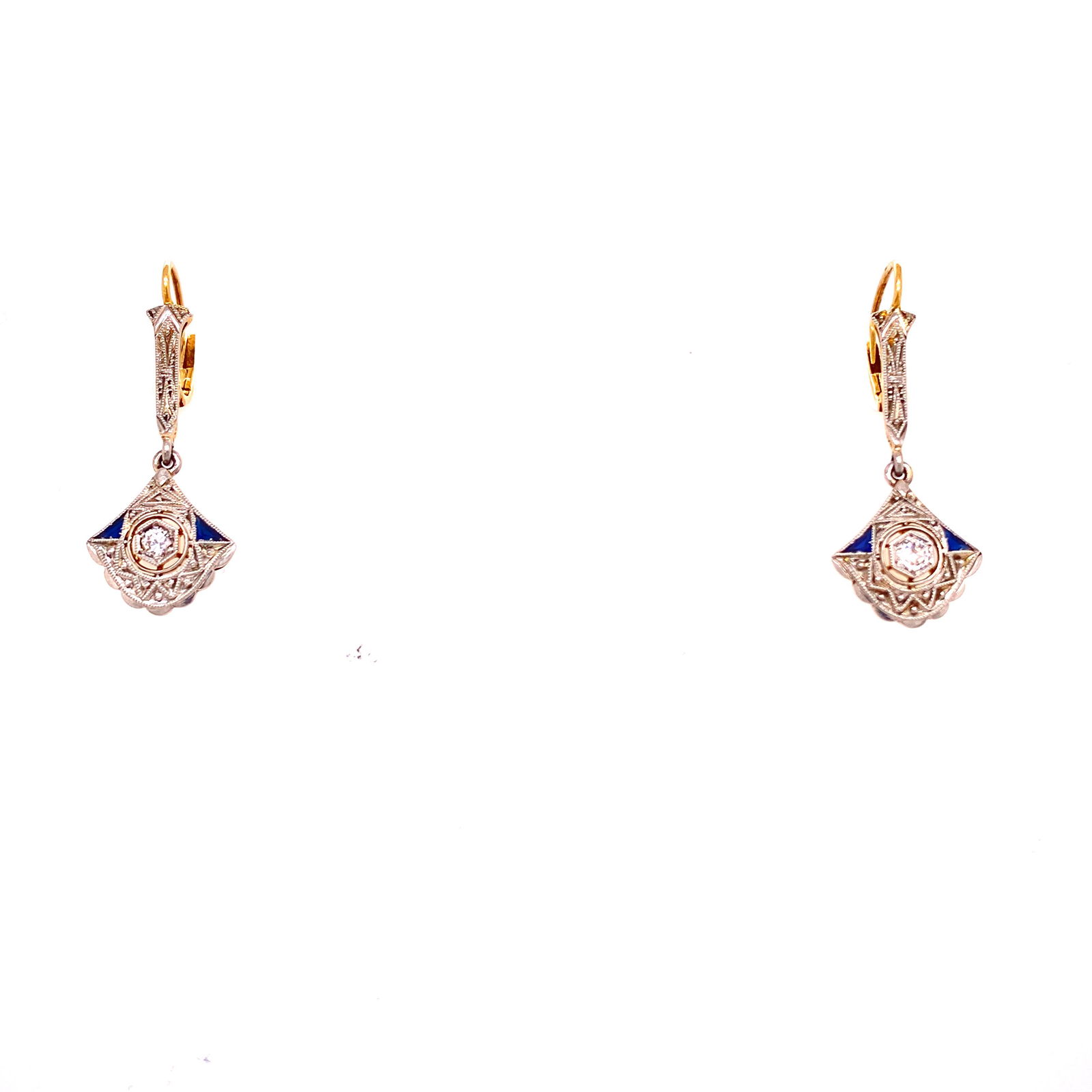 Art Deco Platinum, Diamonds Sapphire Earrings  (1 of 2)