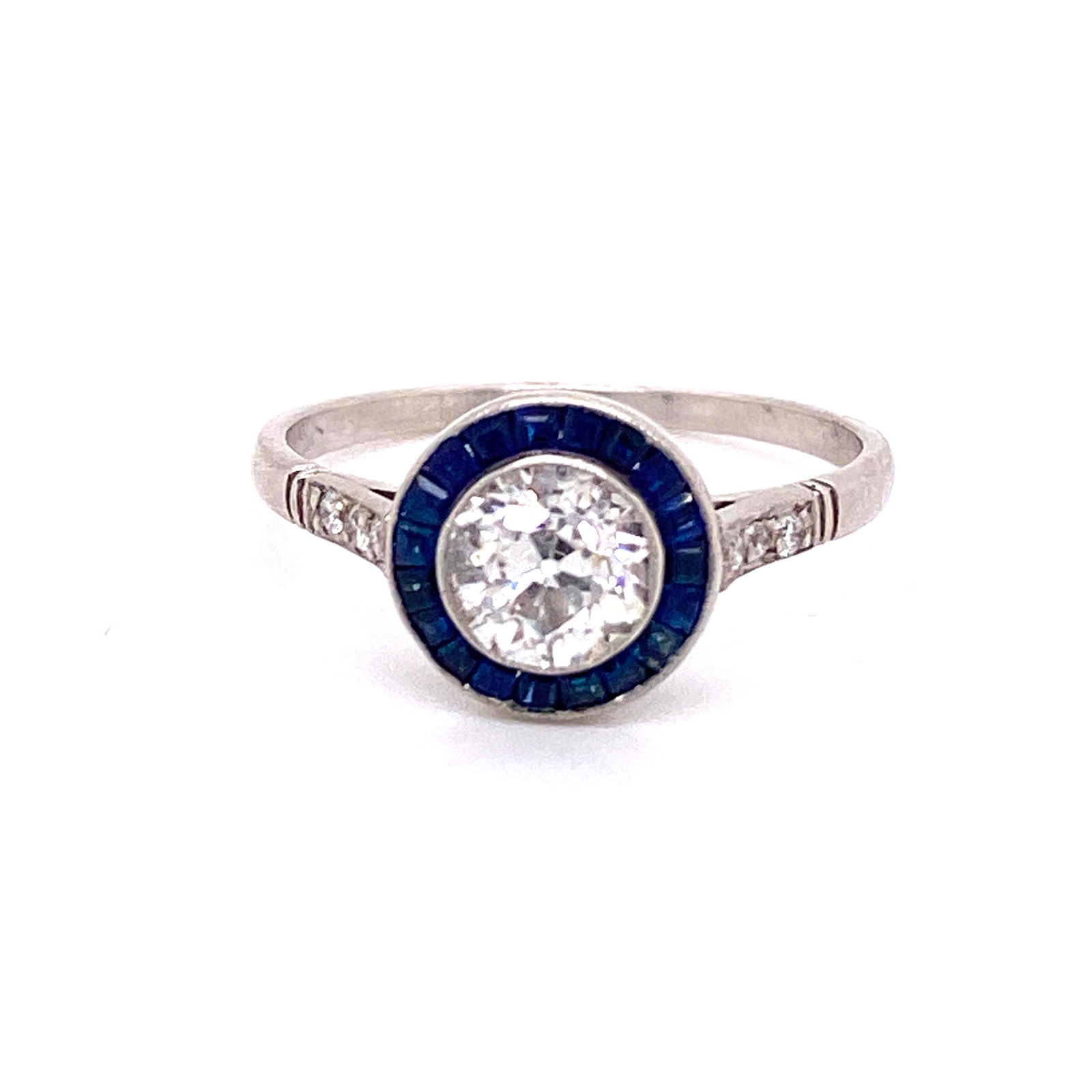 Platinum Sapphire Diamond Target Ring  (1 of 2)