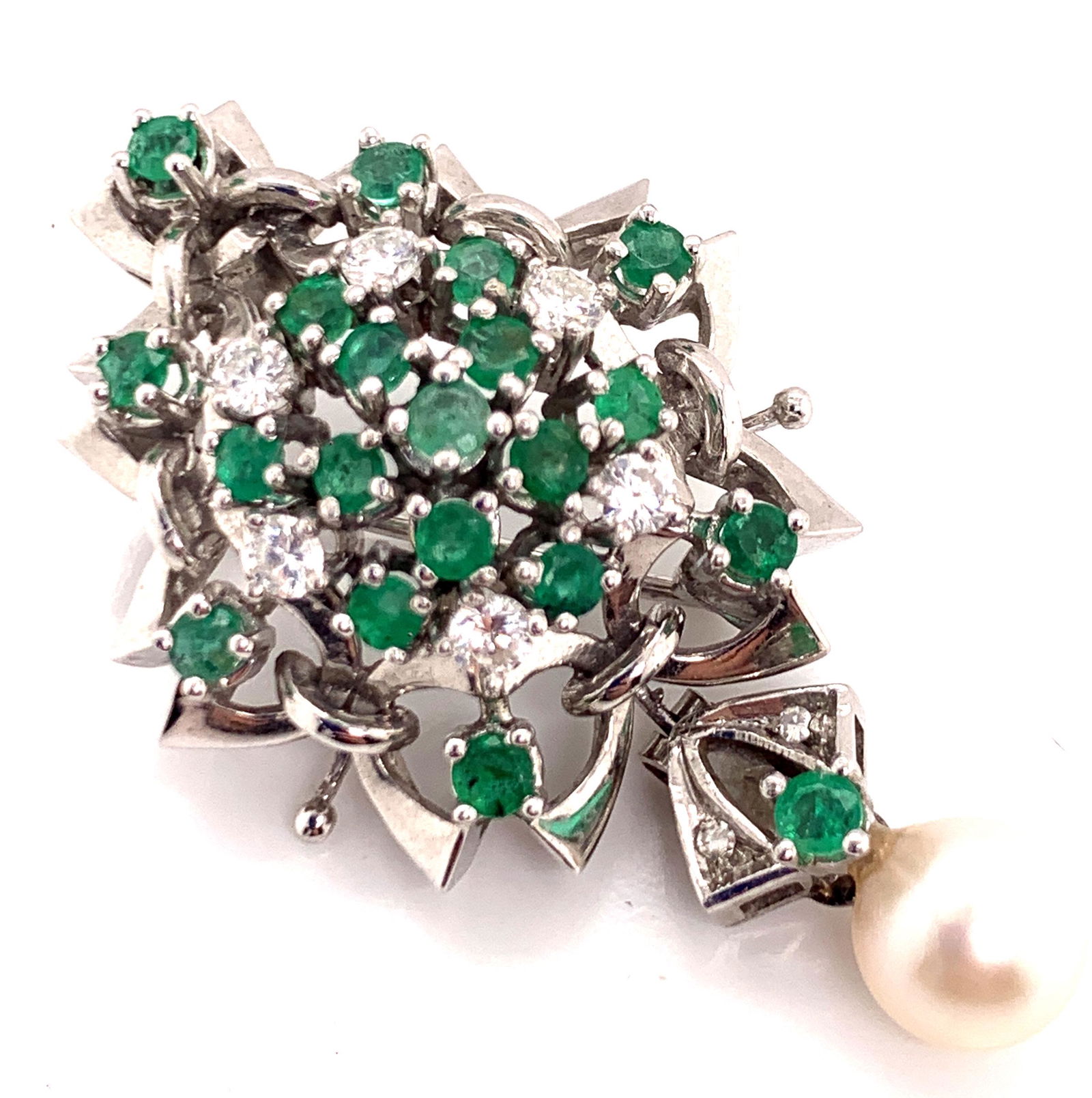 14K Diamond Emerald Pearl Brooch Pendant (1 of 3)