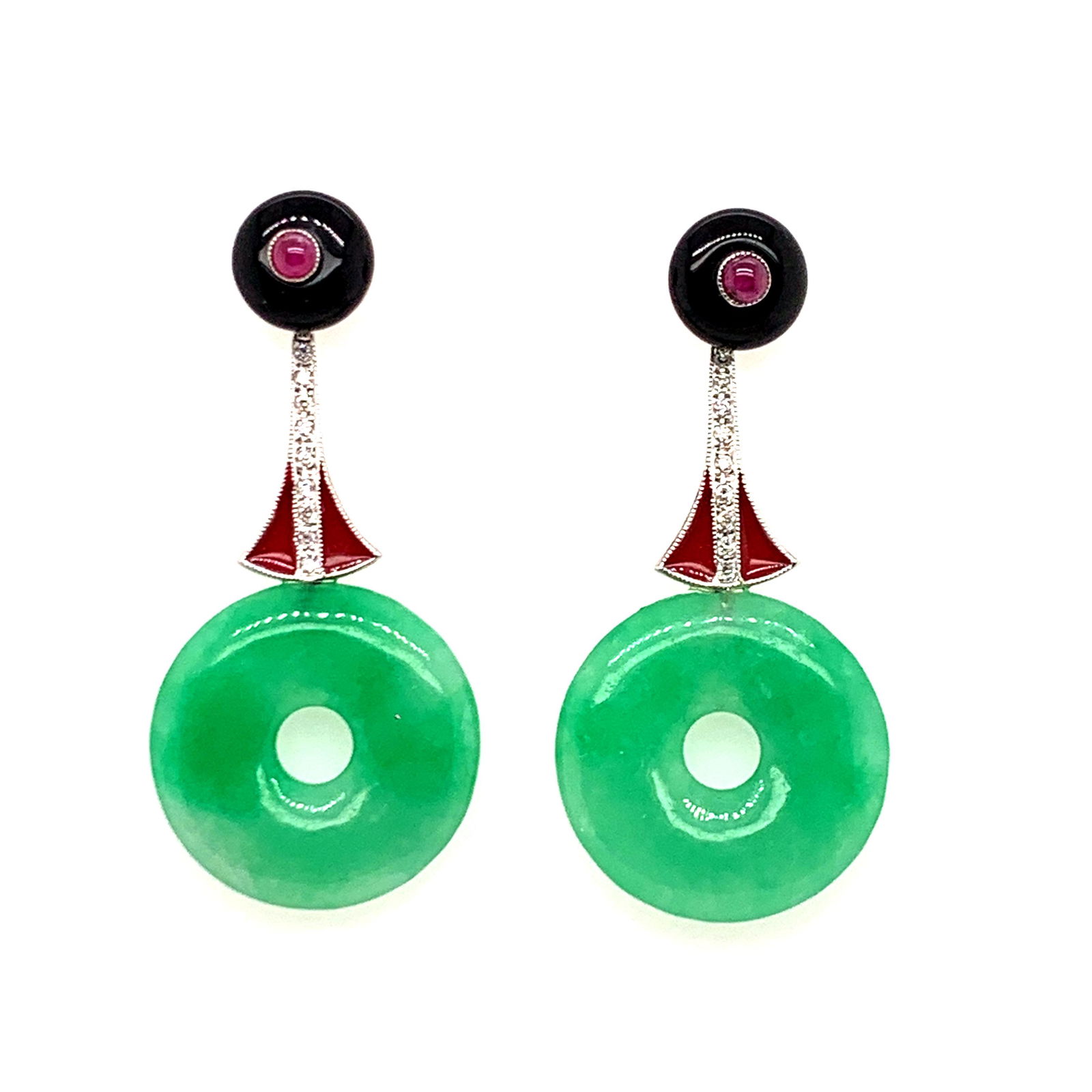 Platinum Diamond Jade Ruby Onyx Earrings (1 of 2)
