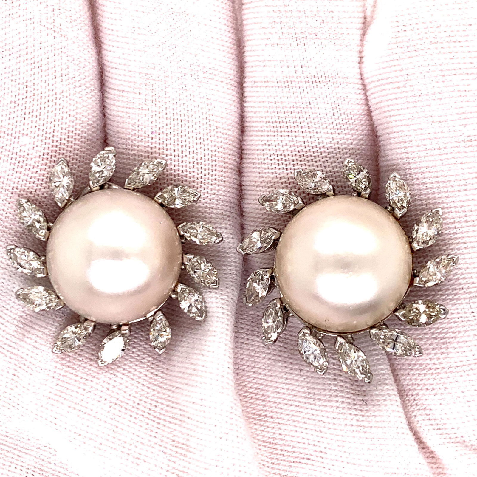 Retro Platinum Diamond Mabe Pearl Earrings (1 of 2)