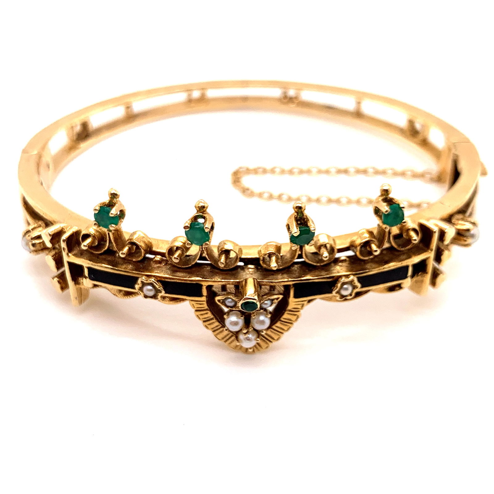 Victorian 14k Emerald Pearl Enamel Bracelet (1 of 2)