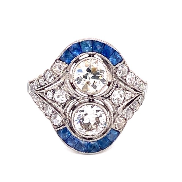 Art Deco Platinum Diamond Sapphire Ring (1 of 2)