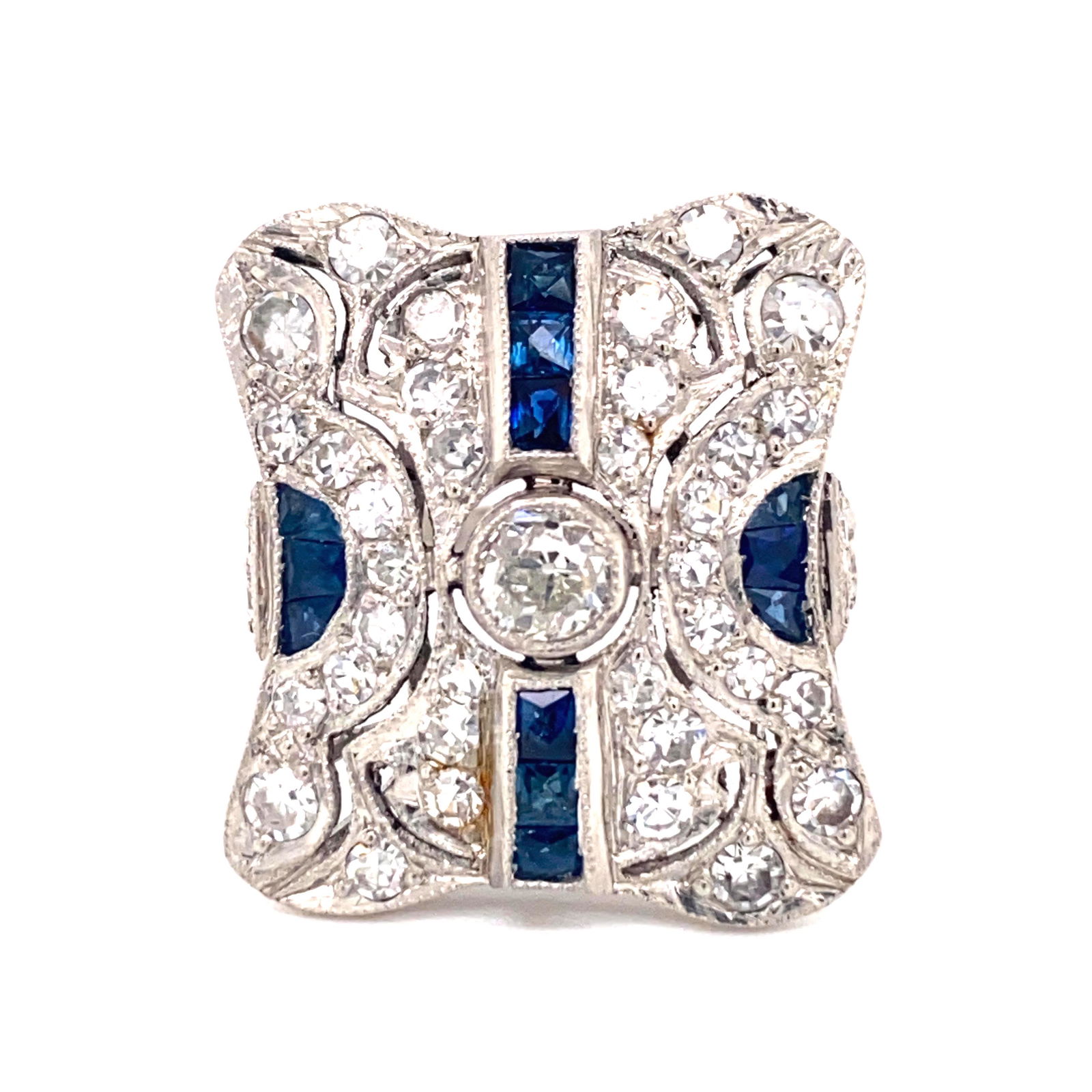 Art Deco Platinum Diamond Sapphire Ring (1 of 2)