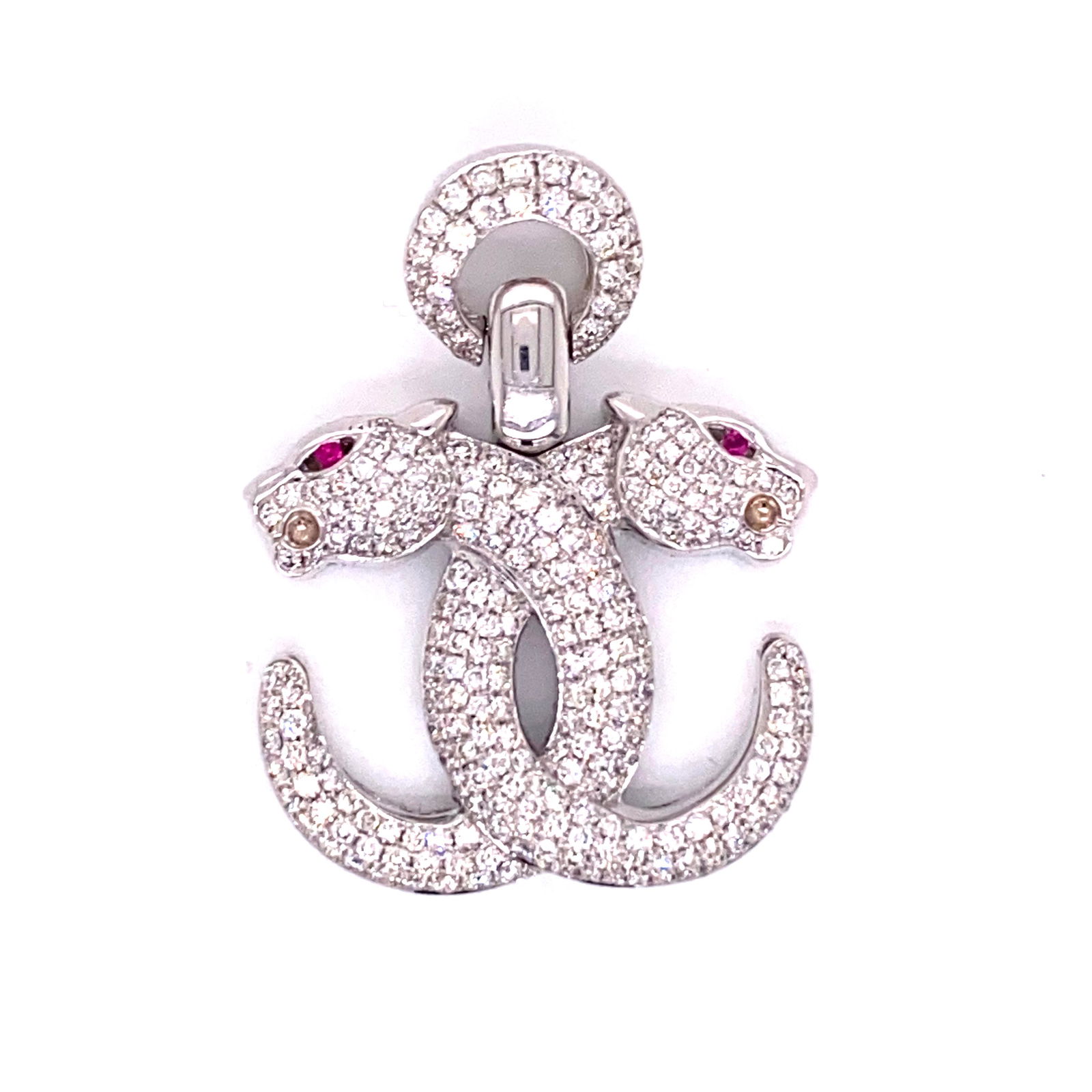 18K Two Panther Diamond Ruby Pendant (1 of 1)