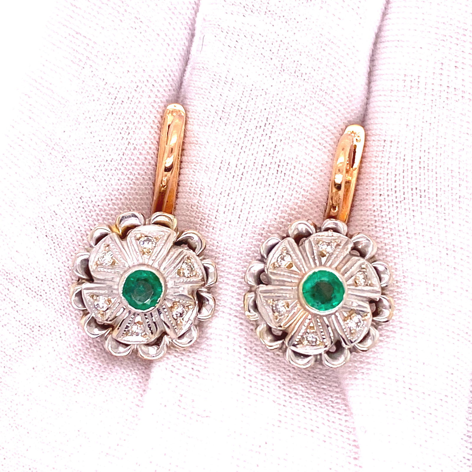 14K Emerald Diamond Rosetta Earrings (1 of 2)