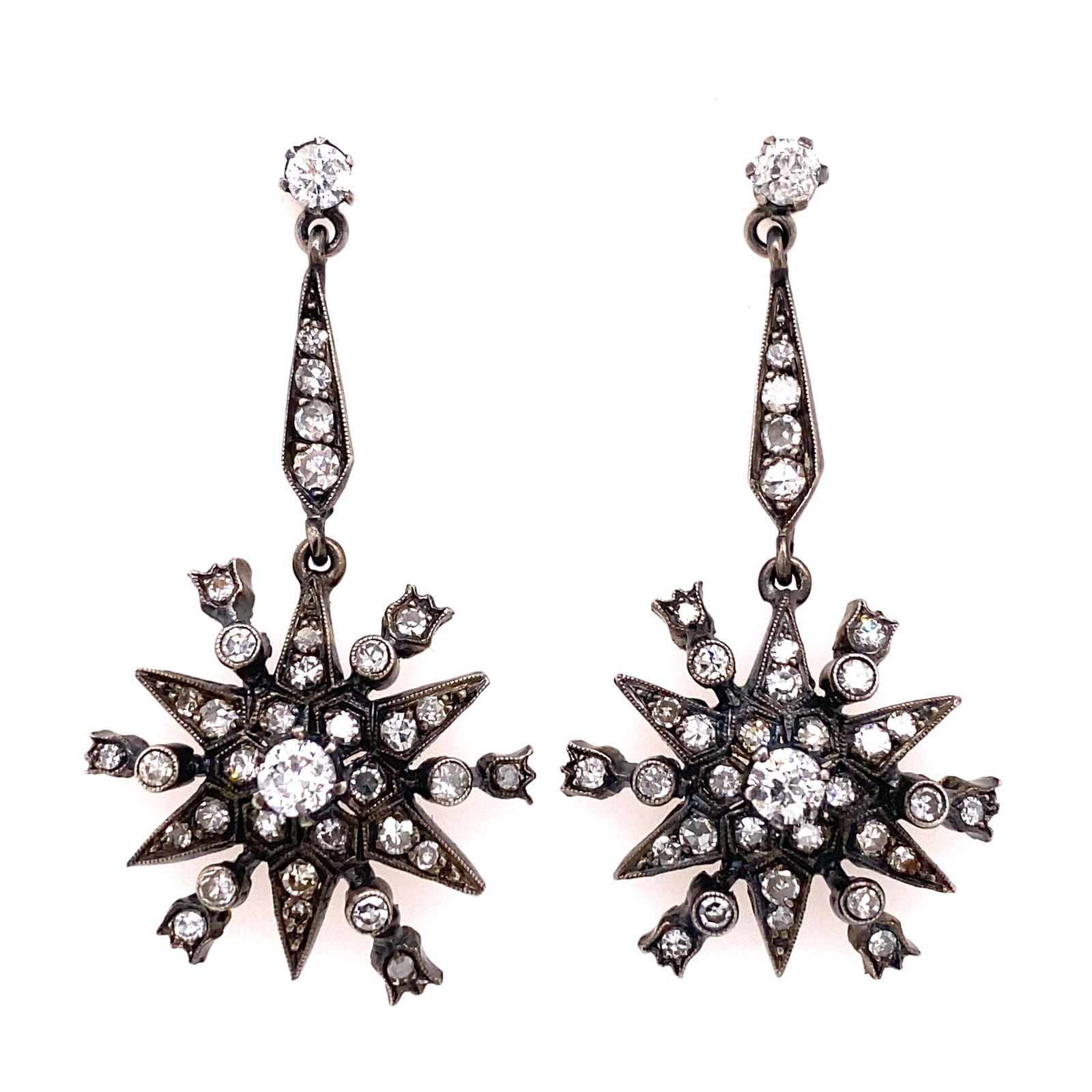 Silver & Gold Georgian Diamond Star Drop Earring (1 of 2)