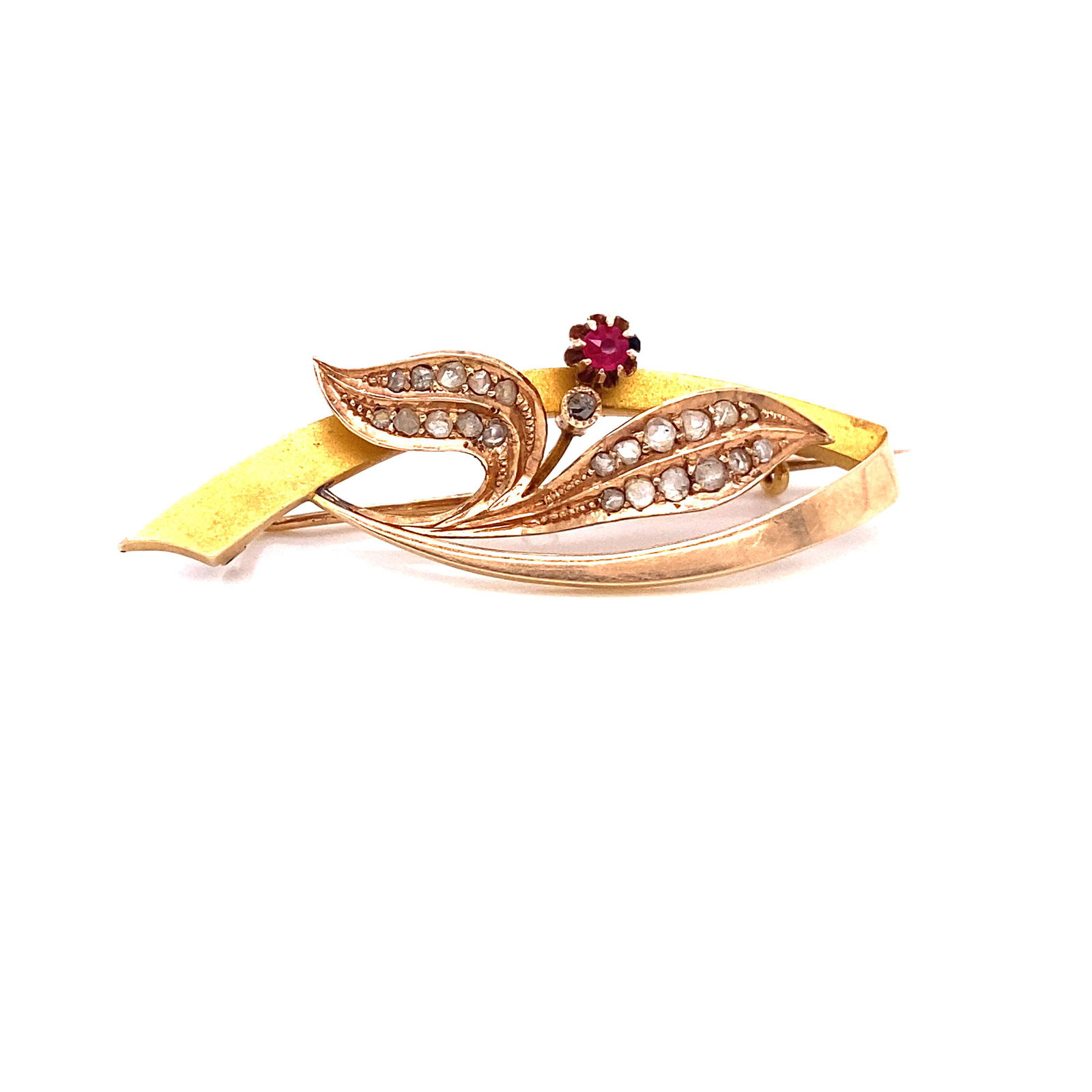 10K Art Nouveau Diamond Ruby BroachÊ (1 of 1)