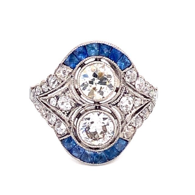 Art Deco Platinum Diamond Sapphire Ring (1 of 2)