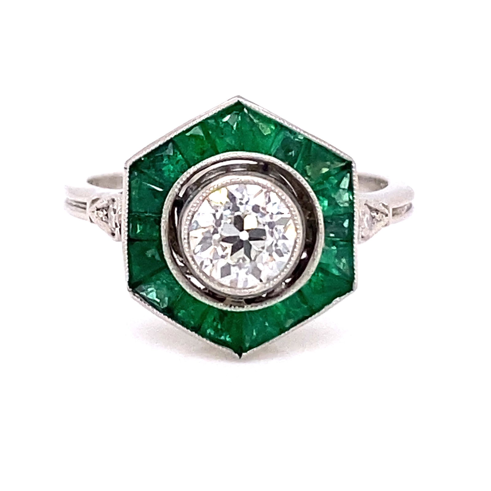 Platinum Diamond Emerald Hexagon Ring (1 of 2)