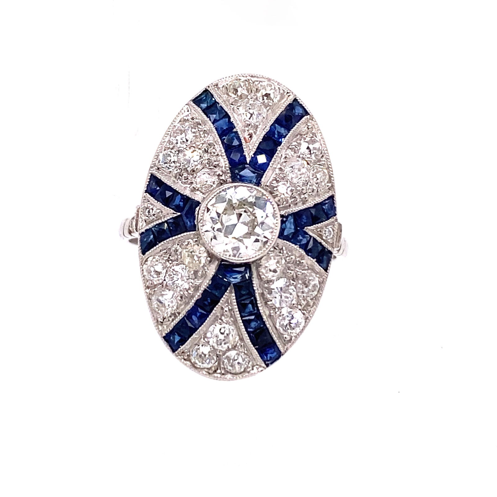 Art Deco Platinum Sapphire Diamond RingÊ (1 of 2)