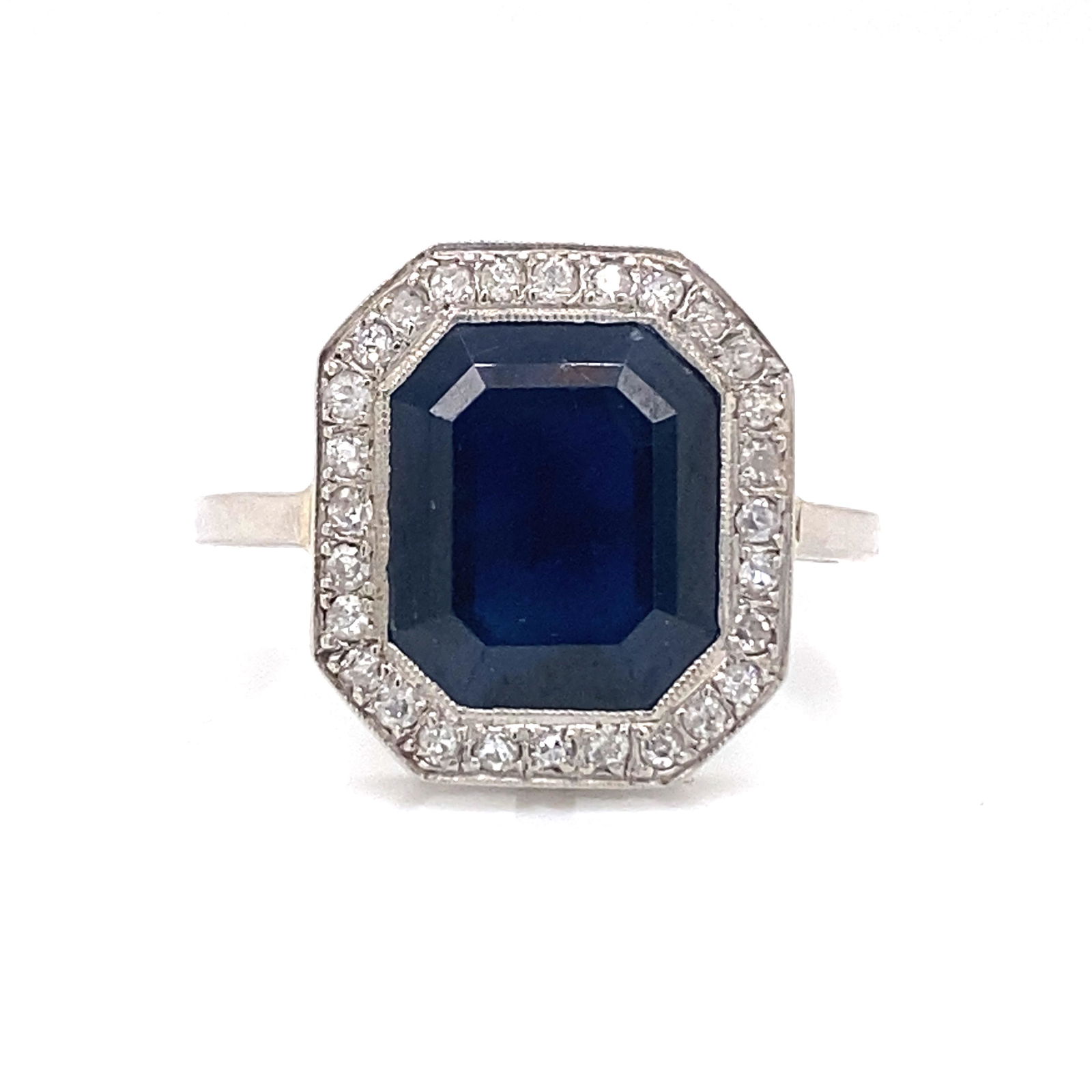 Art Deco Platinum Diamond Sapphire Ring (1 of 2)