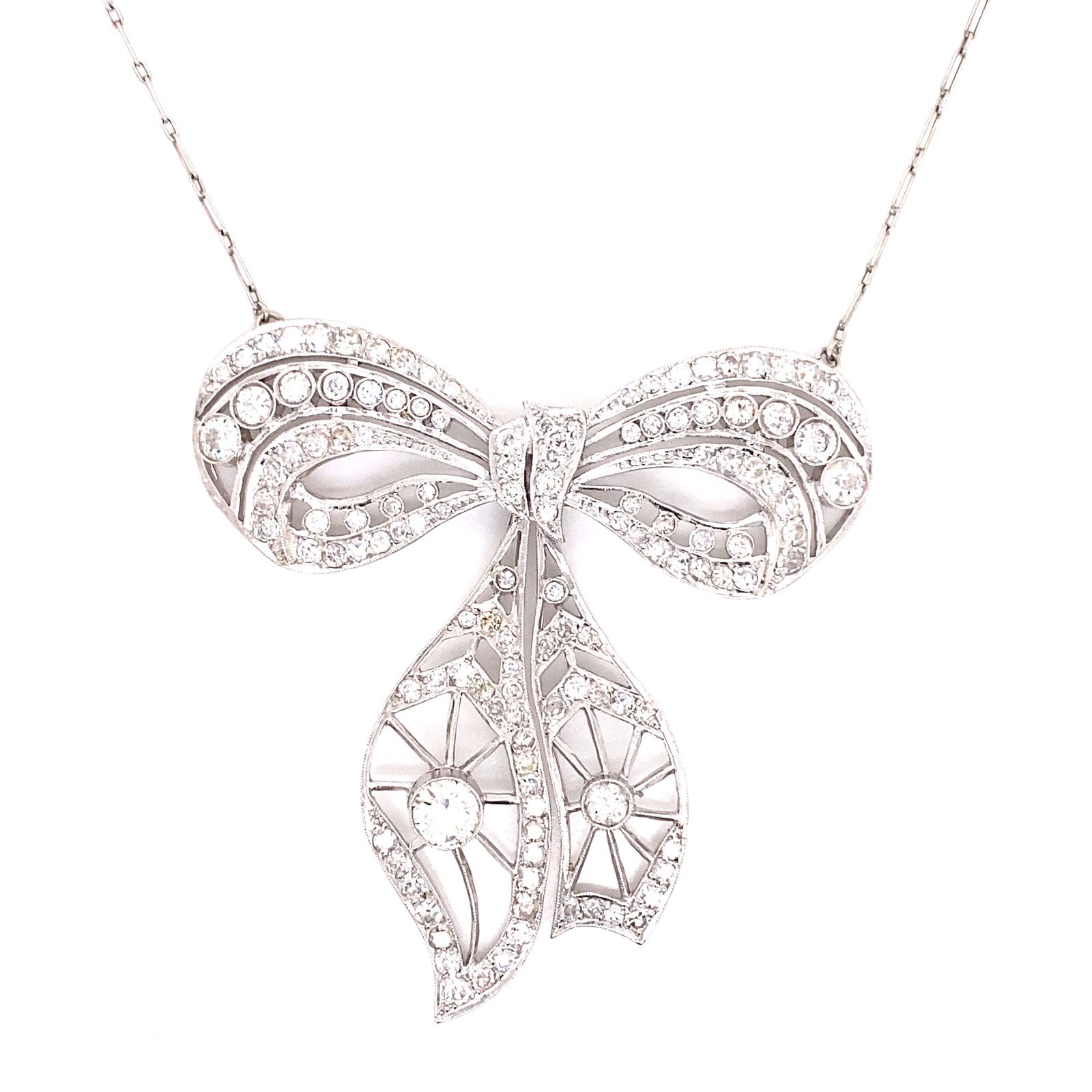 1920's Platinum Diamond Ribbon Necklace (1 of 1)