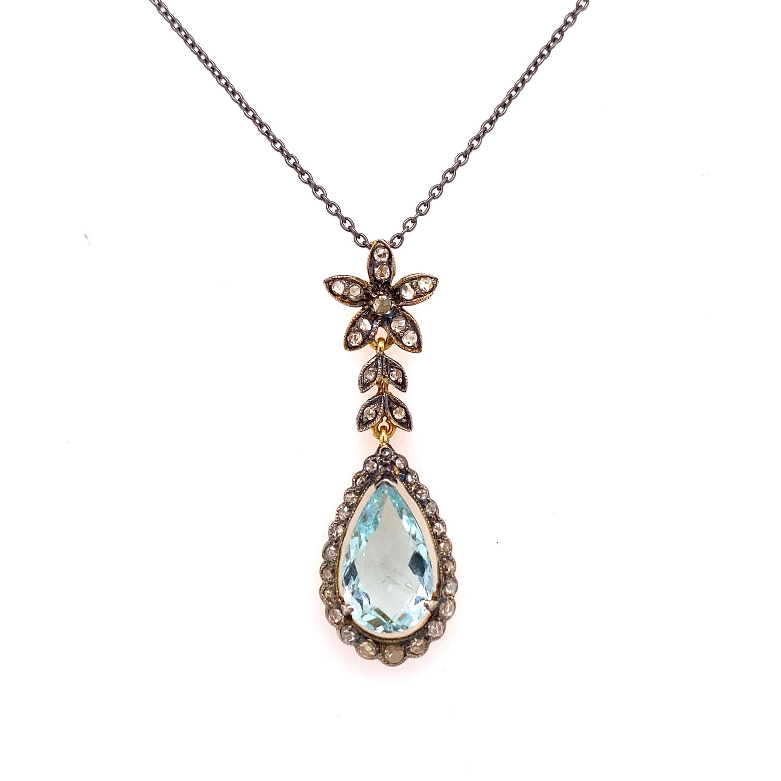 Silver & Gold Diamond Aqua Pendant (1 of 2)