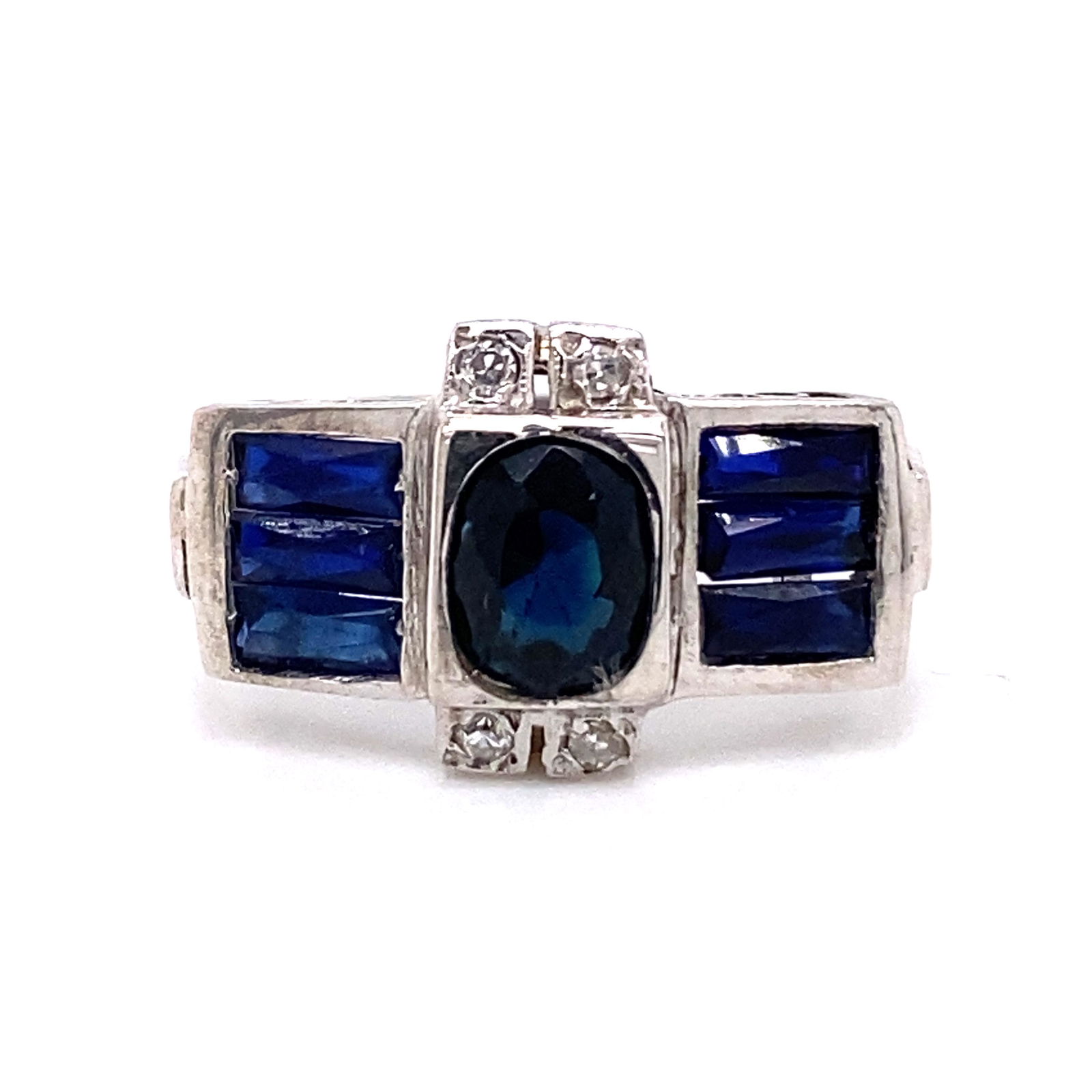 Art Deco Platinum Diamond Sapphire Ring (1 of 2)