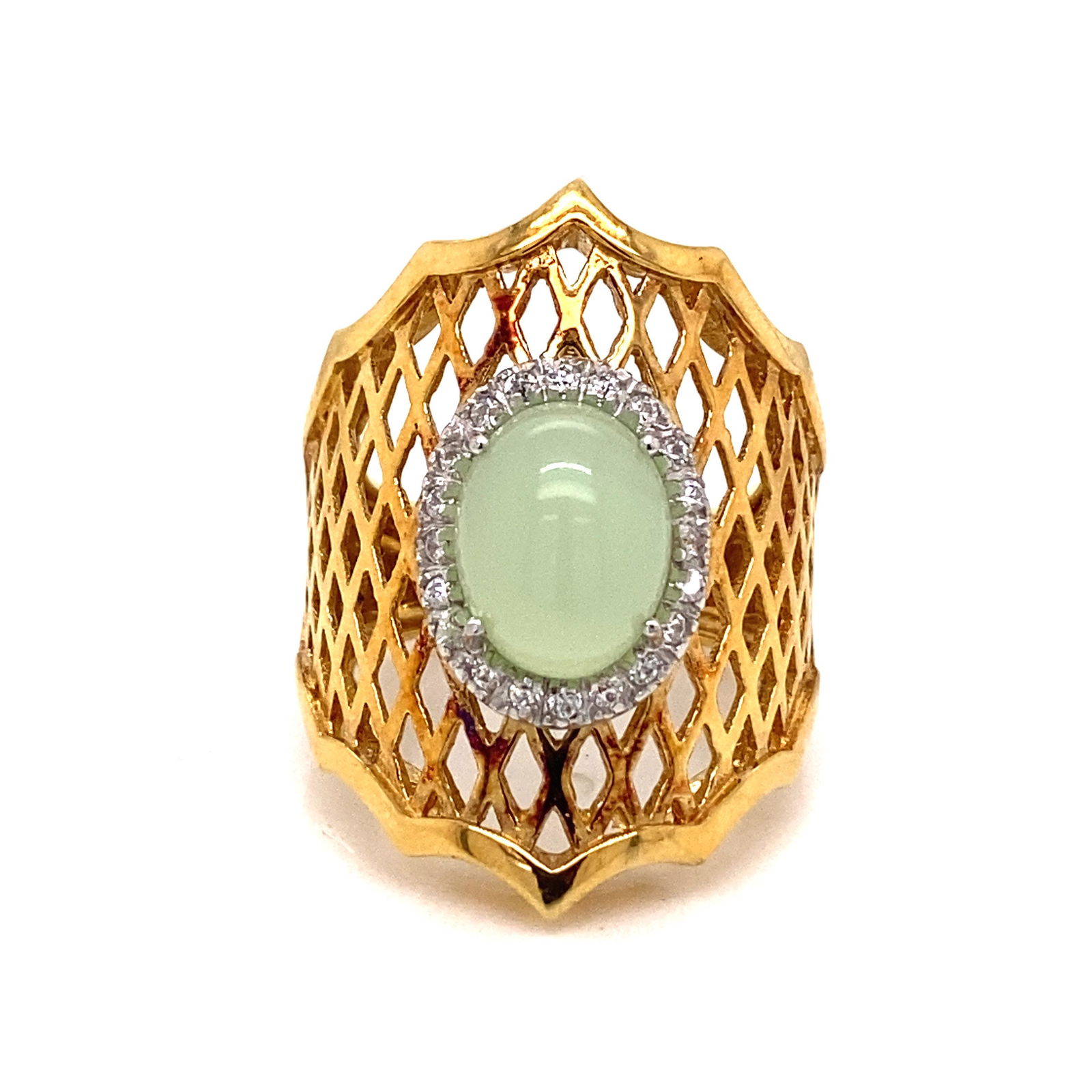18k Green Prehnite Cabochon Diamond Ring (1 of 3)