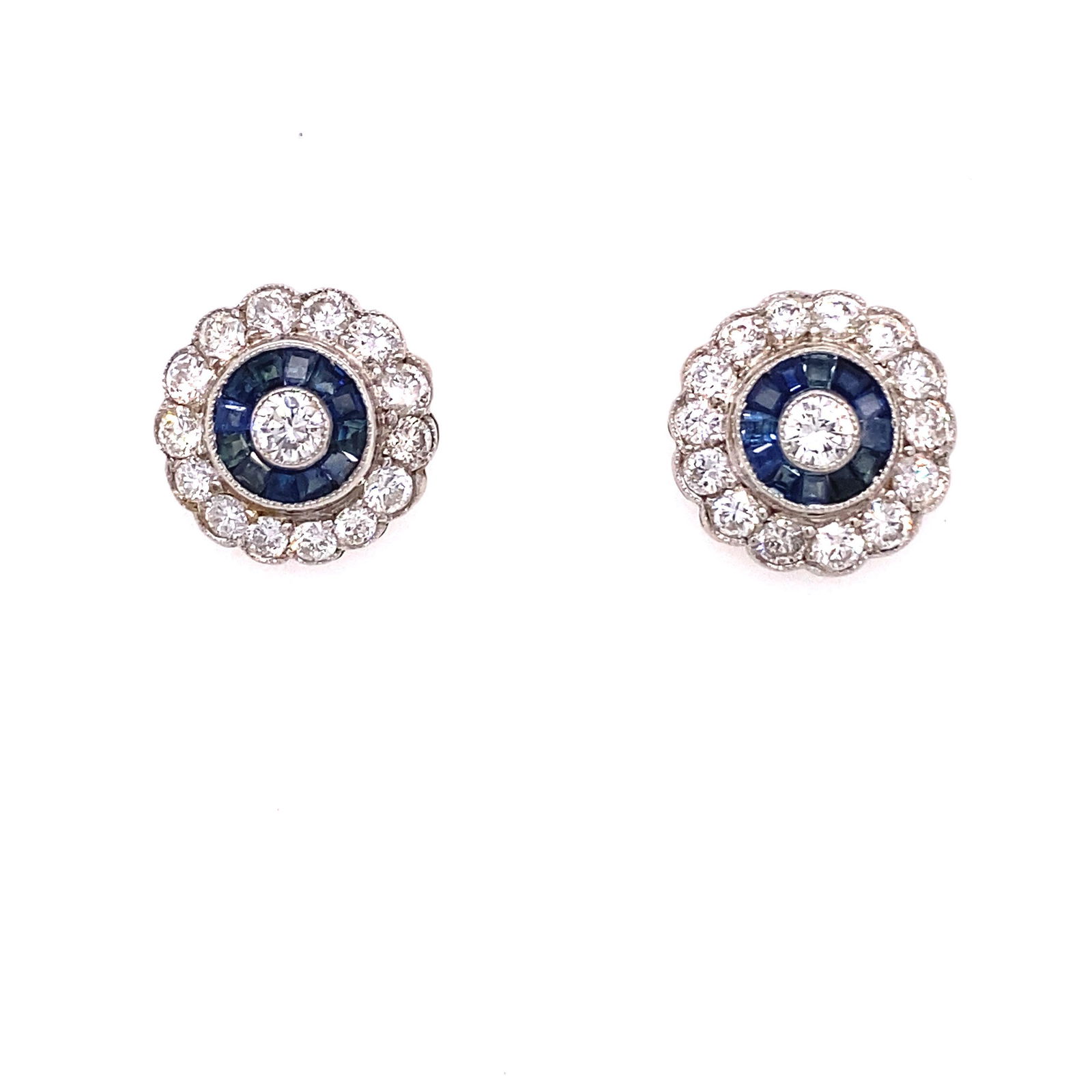 Platinum Diamond Sapphire Stud Earrings (1 of 1)