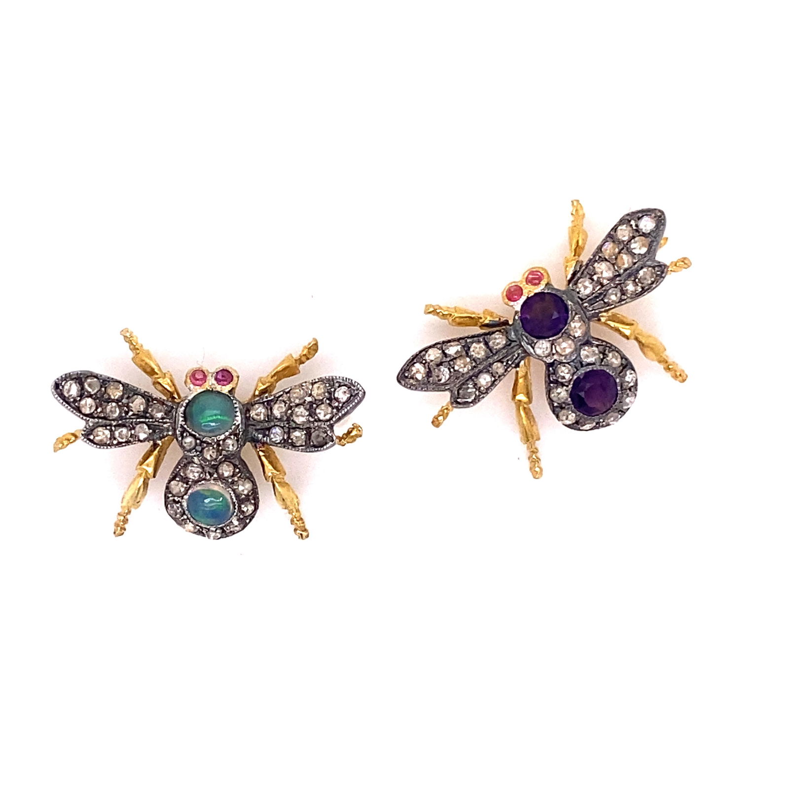 2 Silver and gold Opal Amethyst Diamond Bug Brooch (1 of 2)