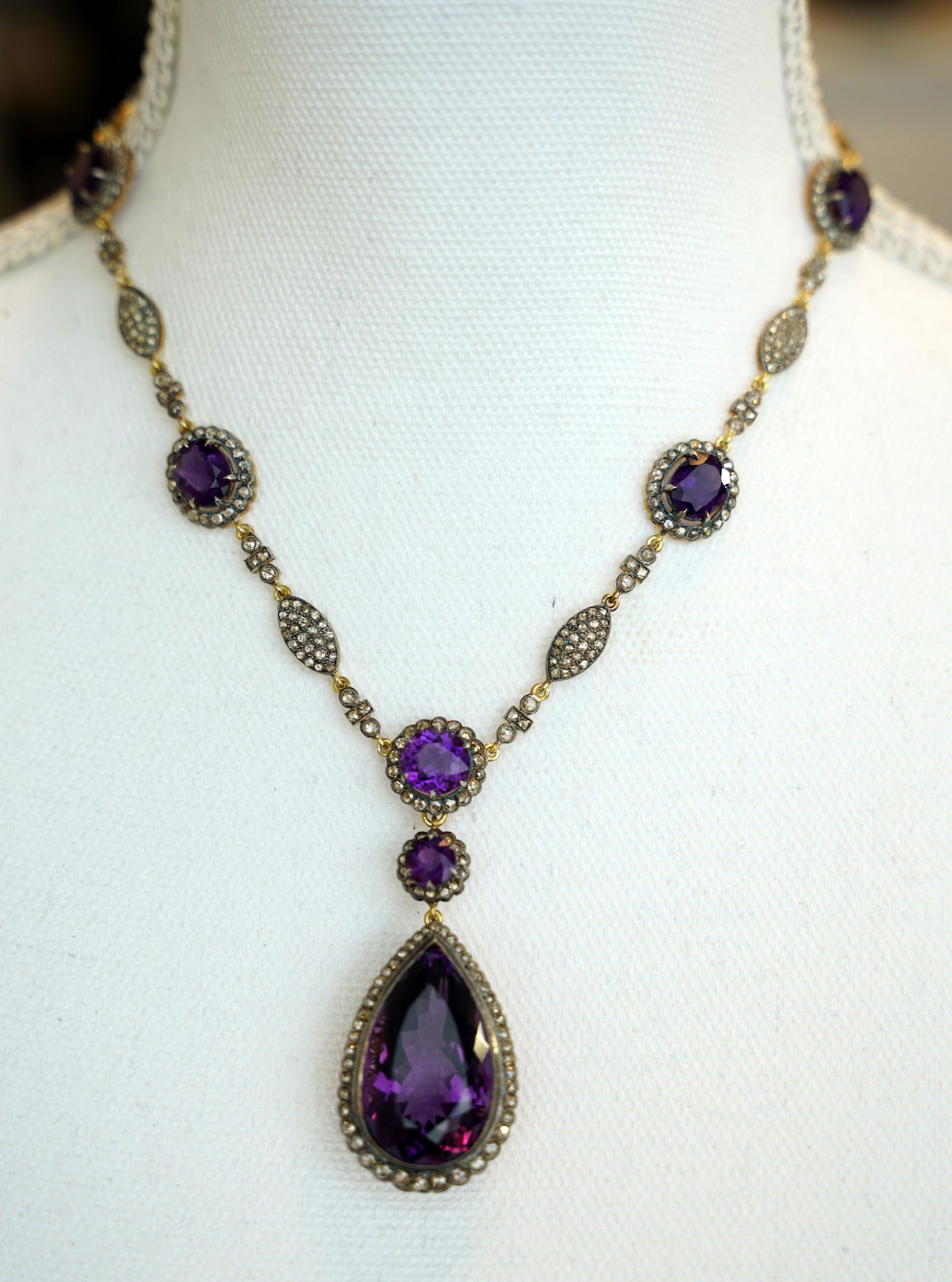 Gold & Silver Diamond Amethyst Pendant (1 of 2)