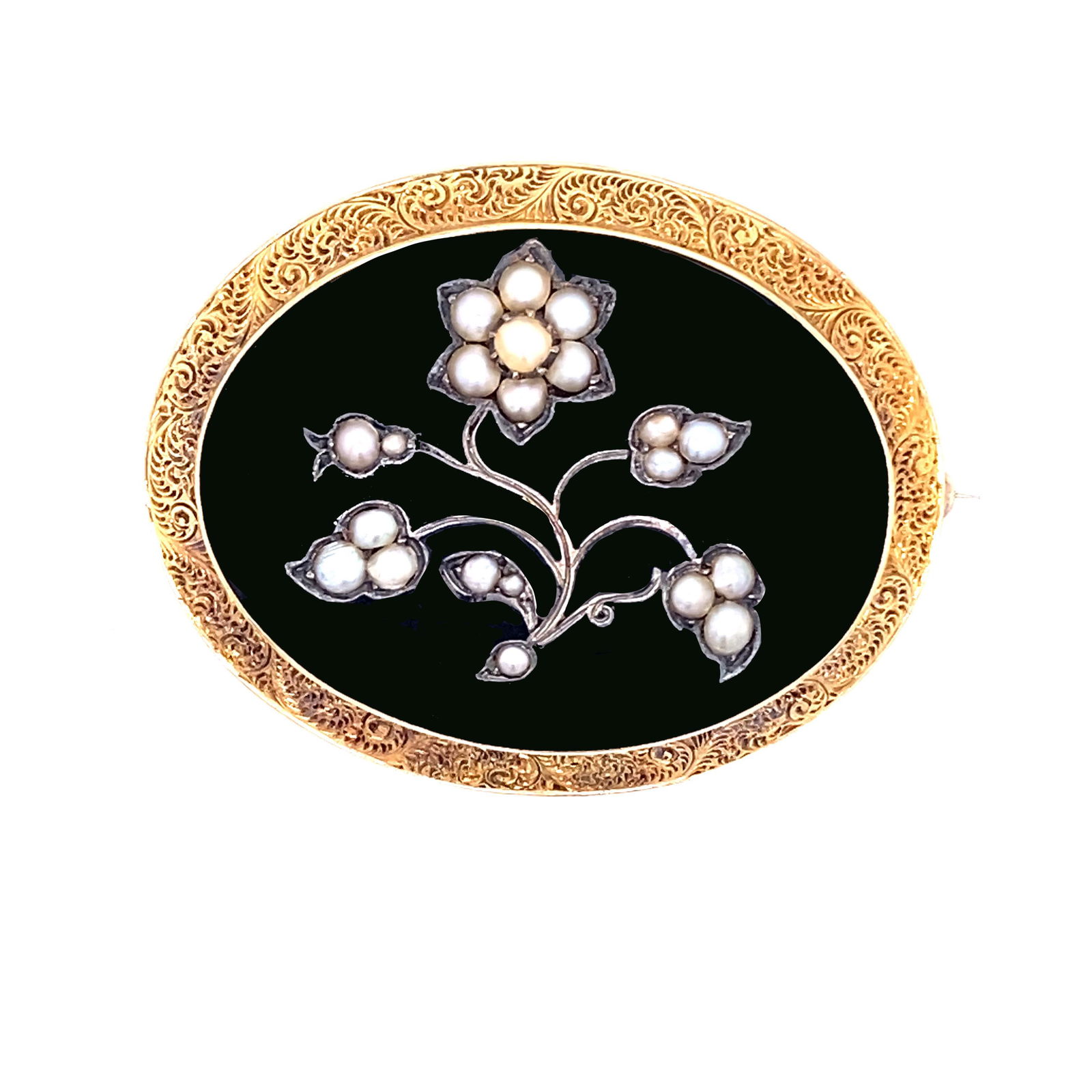 14k Victorian Onyx Flower Pearl Locket Brooch (1 of 1)
