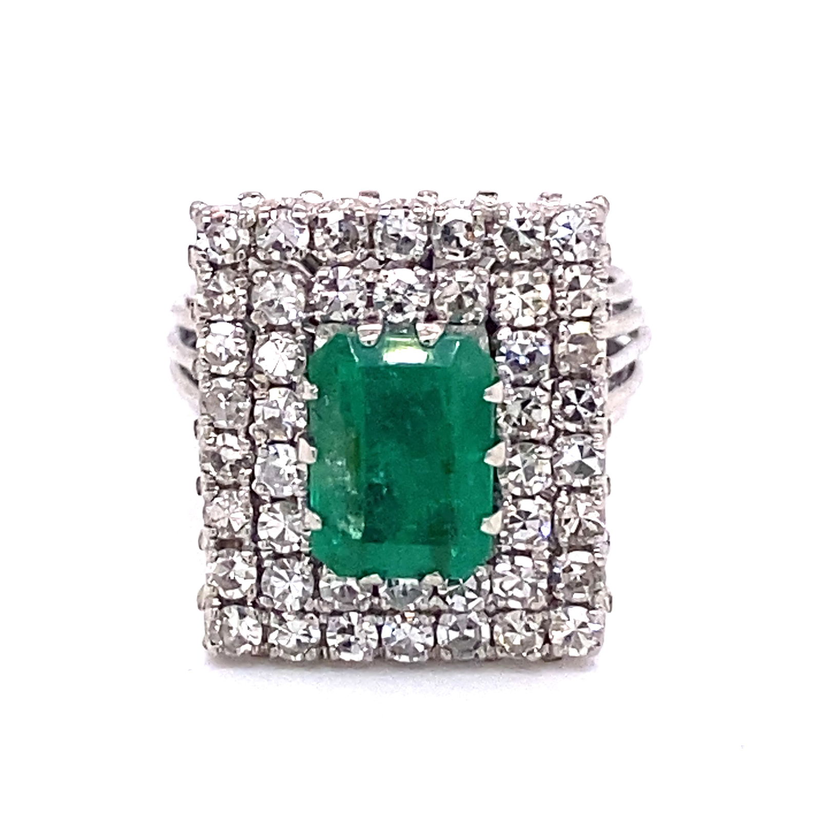 1970’s 18k Diamond Emerald Rectangle Ring (1 of 2)