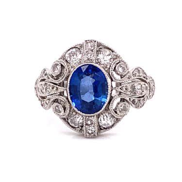 20’s Platinum Sapphire Diamond Ring (1 of 2)
