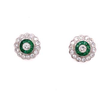 Platinum Emerald Diamond Target Earrings (1 of 1)