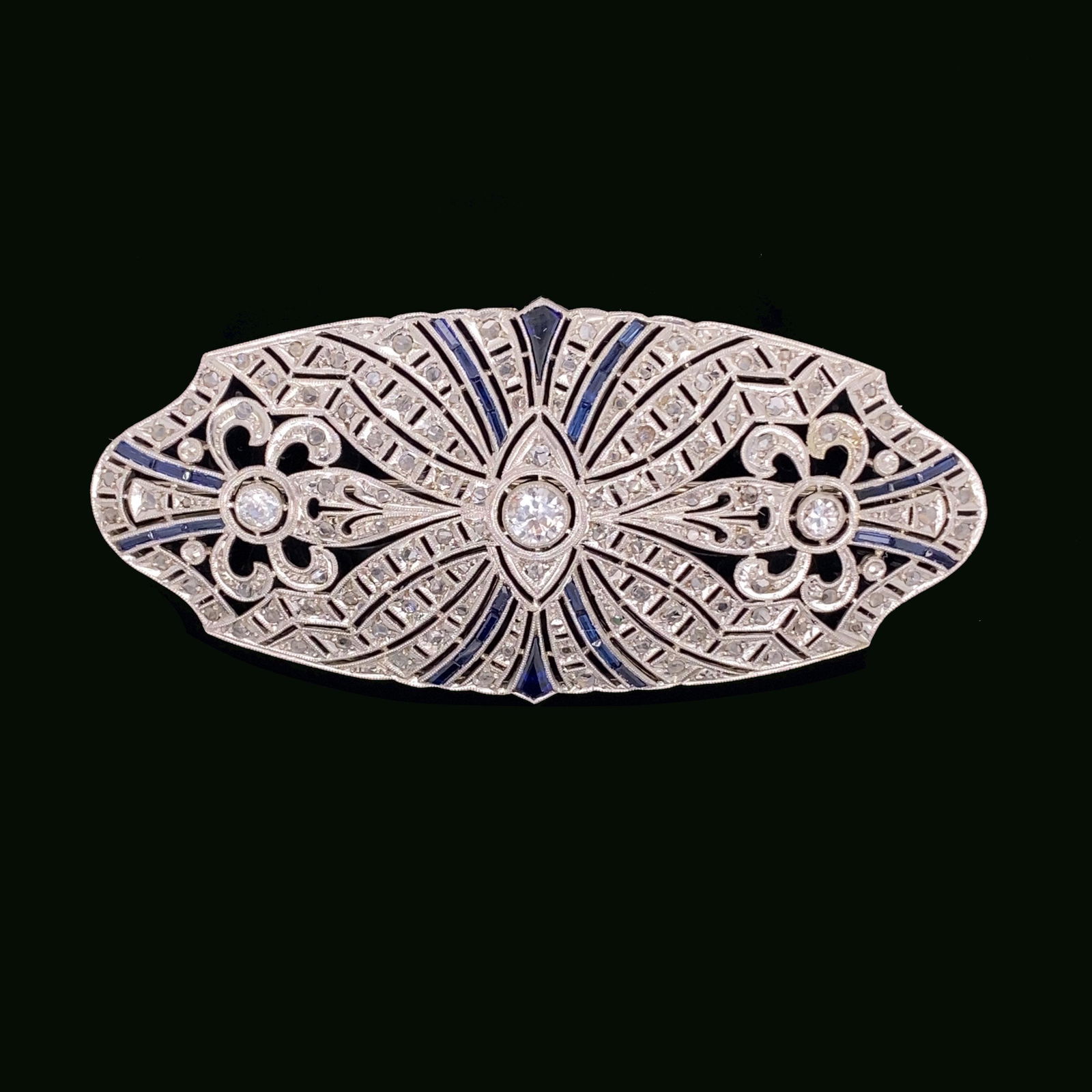 1930’s 18k Diamond Sapphire Bar Brooch (1 of 2)