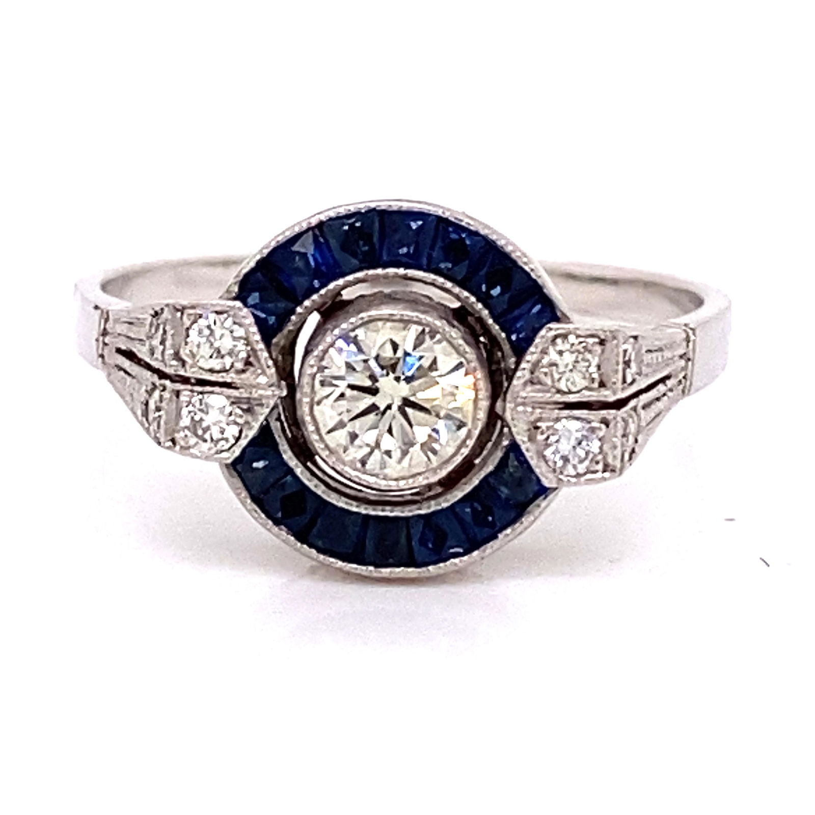 Platinum Diamond Sapphire Halo Ring (1 of 4)