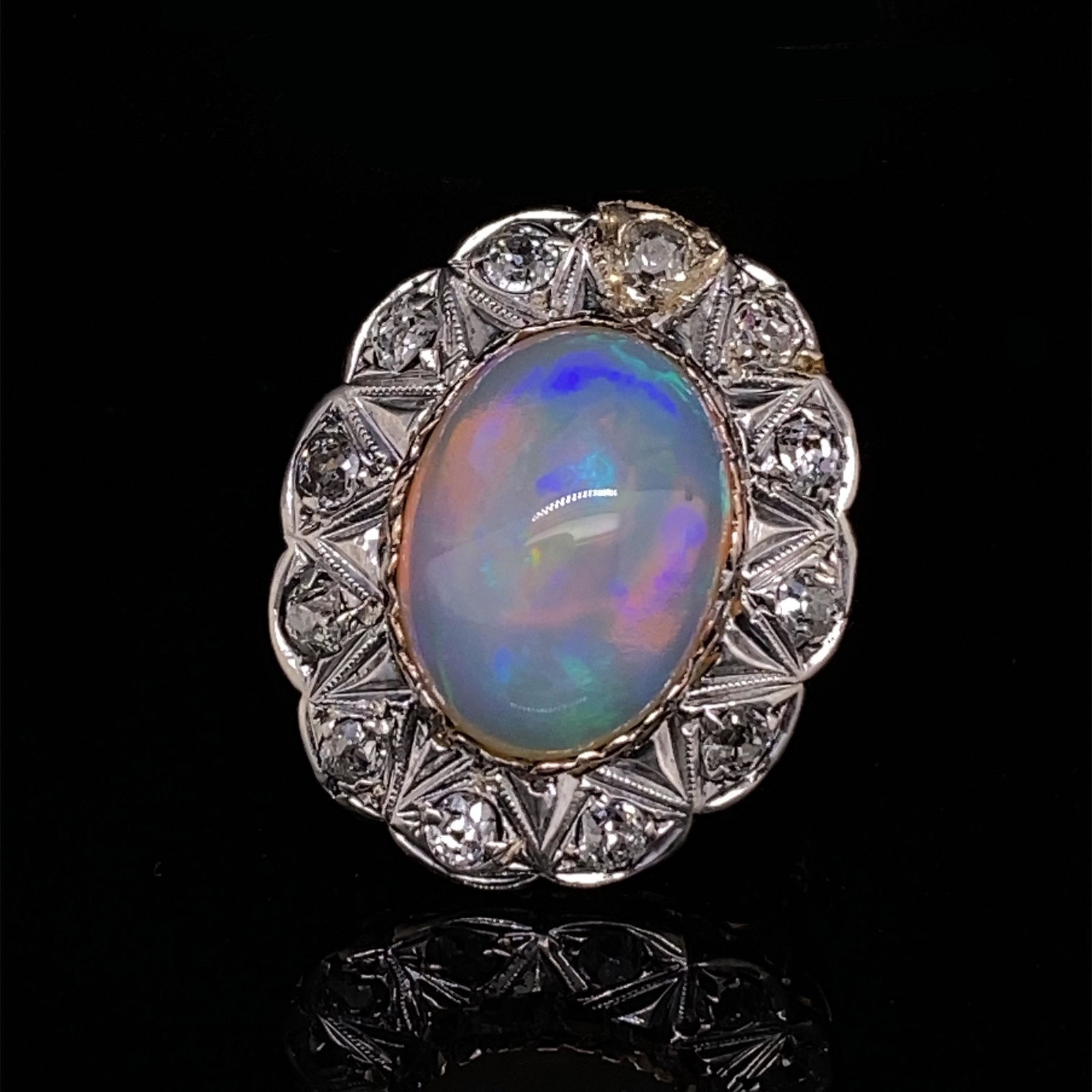 Victorian Platinum Gold Opal Diamond Ring (1 of 4)