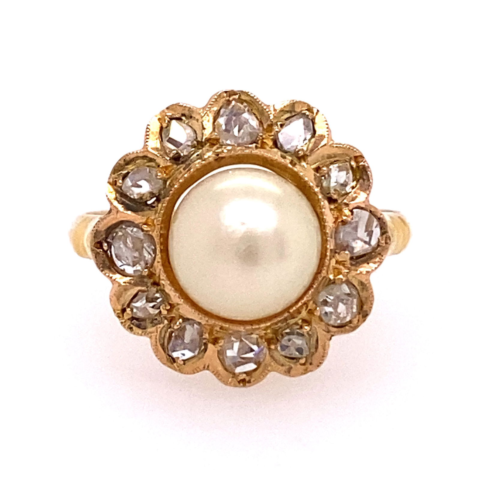 18k Victorian Rose Cut Diamond Pearl Flower Ring (1 of 4)