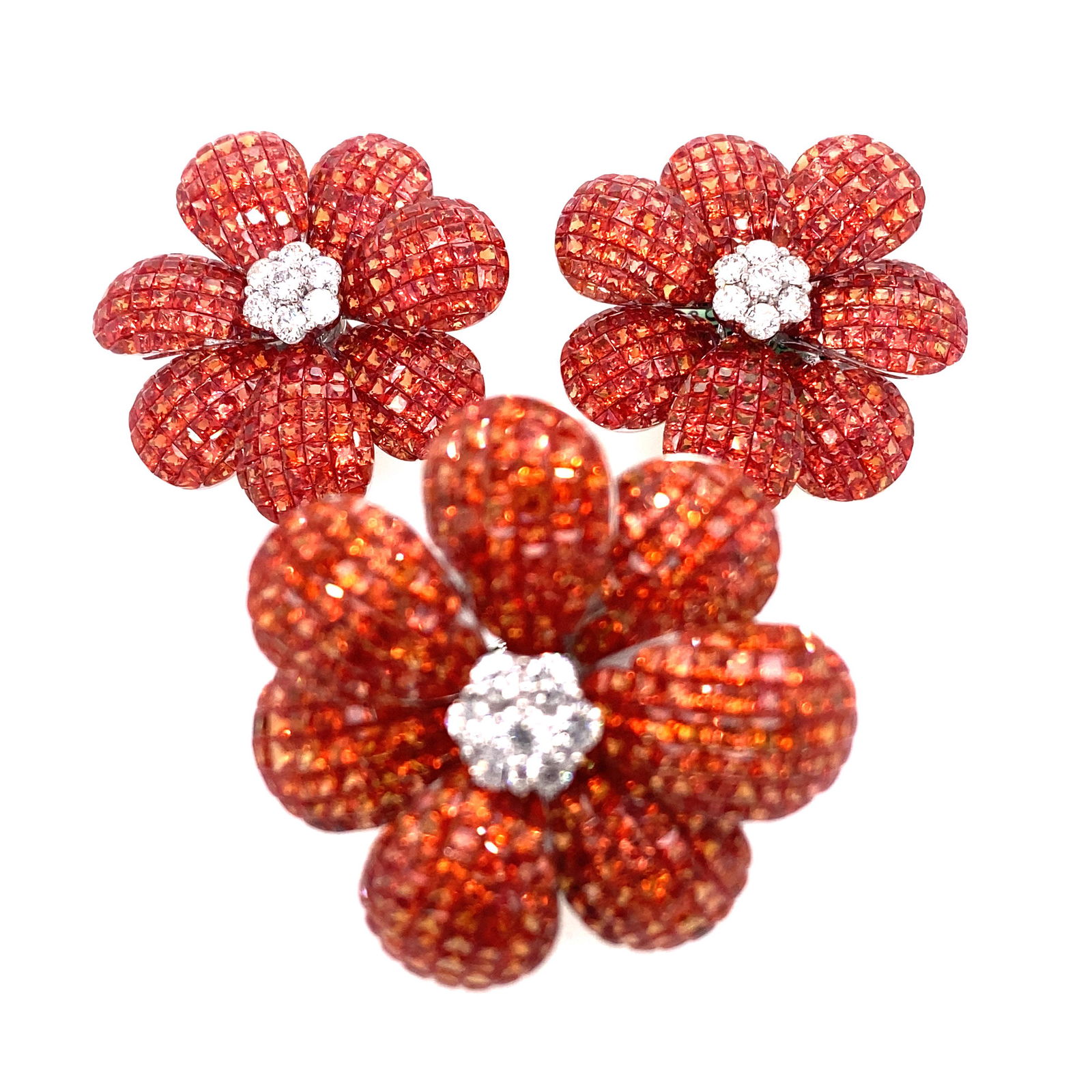 18K Diamond and Orange Sapphire Earrings & Ring (1 of 4)