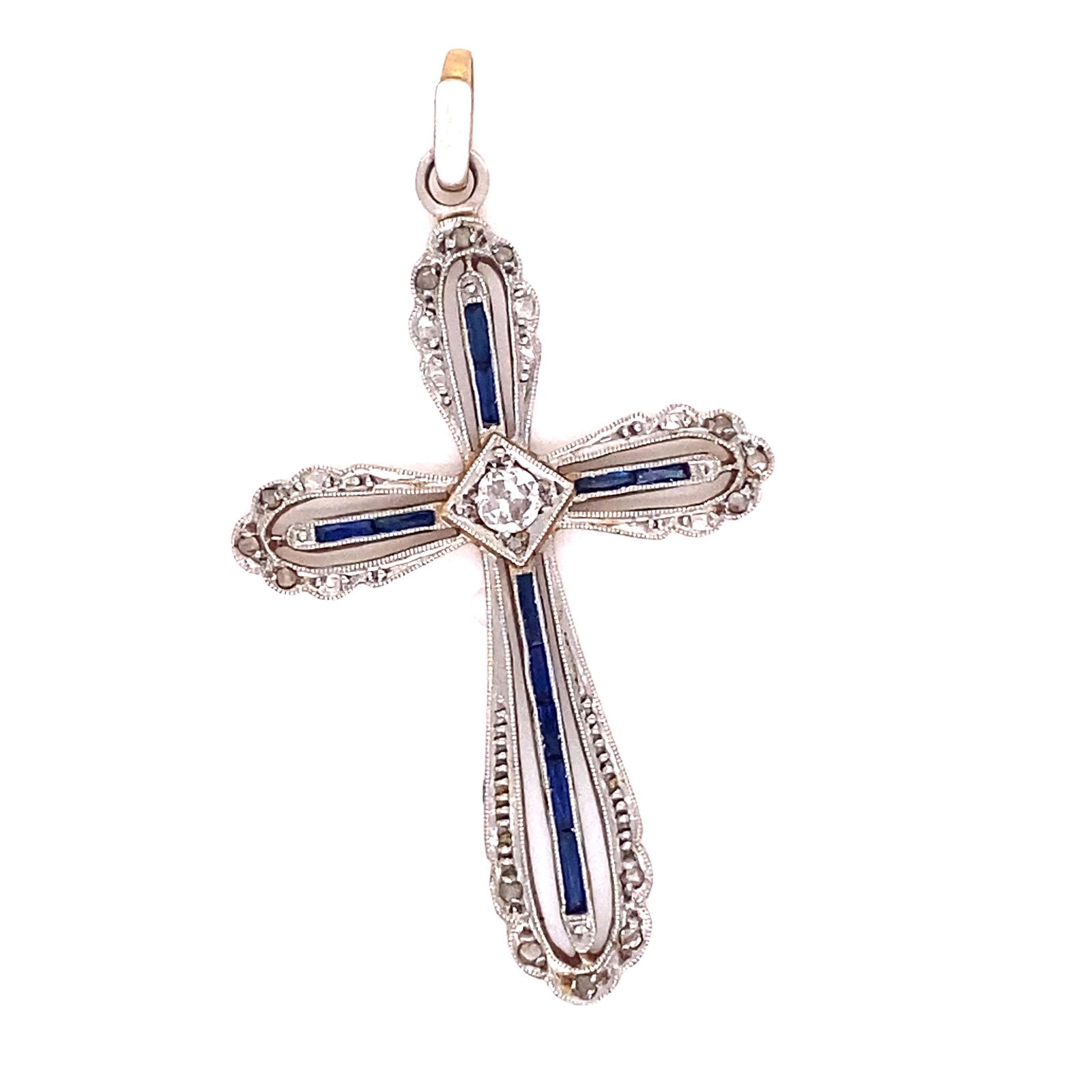 1920’s Platinum Gold Sapphire & Diamond Cross (1 of 1)