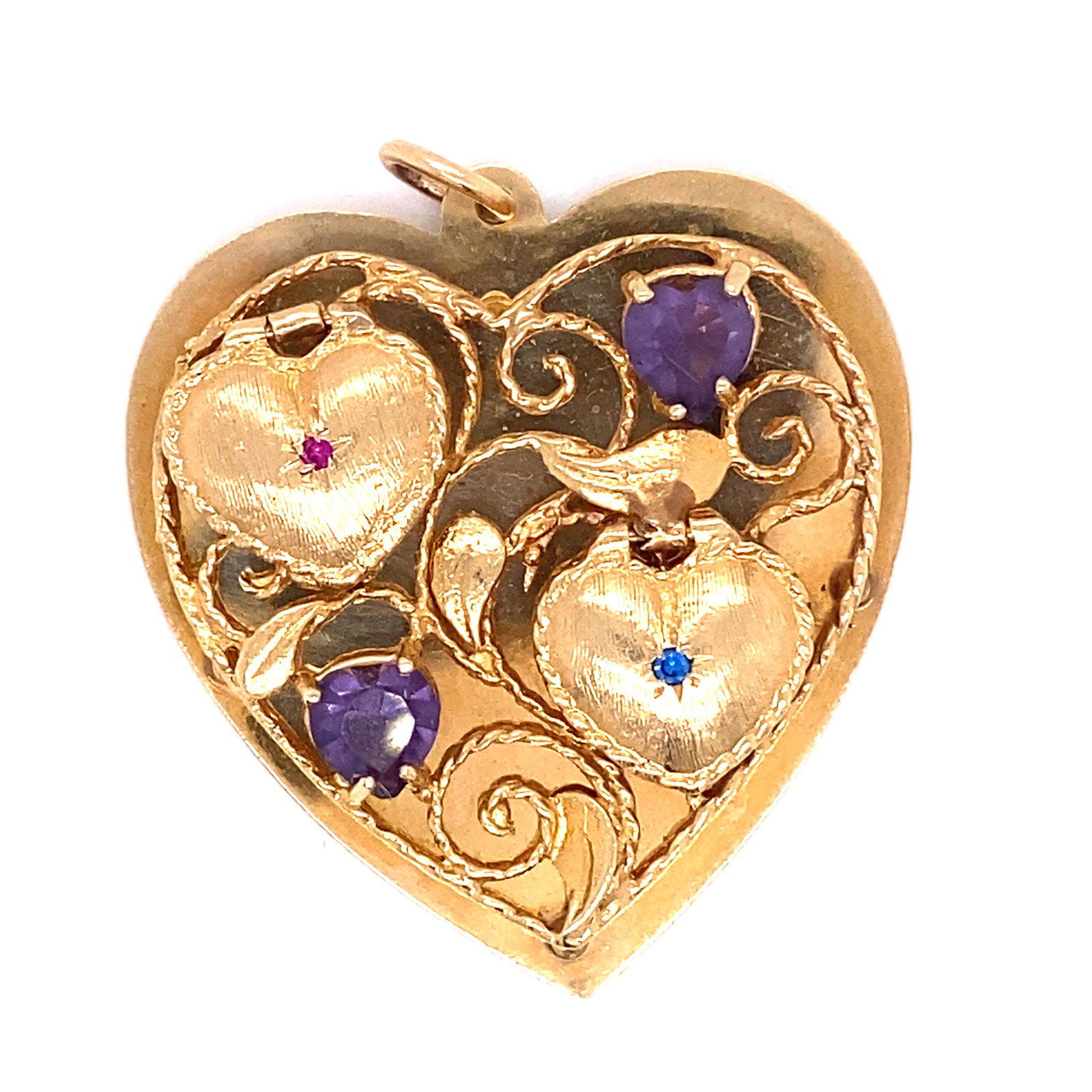 14k Amethyst 2 Heart Locket Pendant (1 of 1)