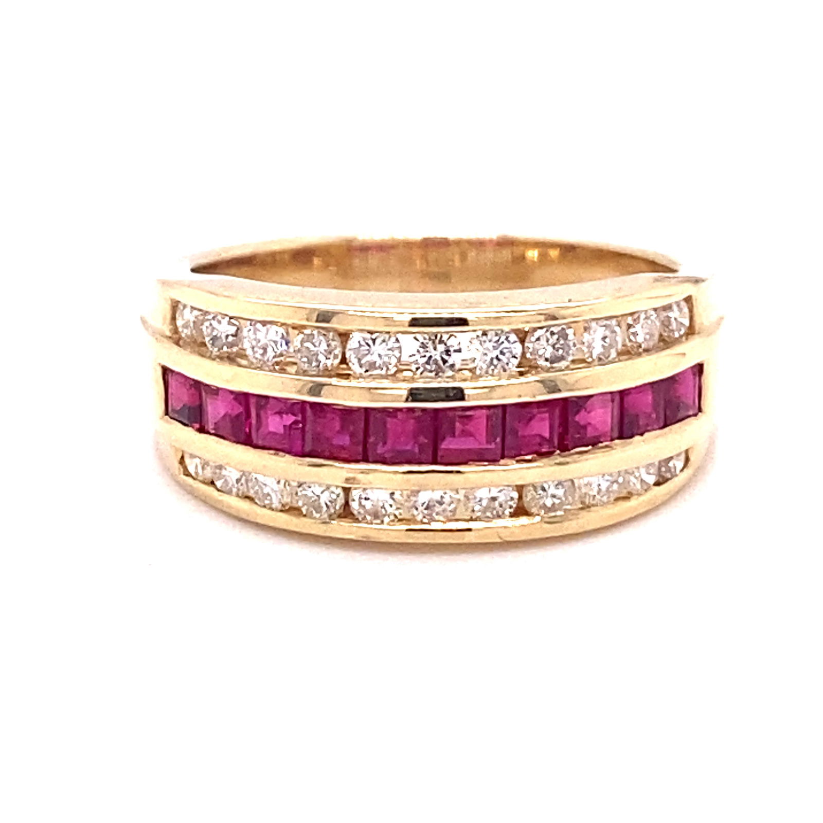 14k 3 Row Diamond Ruby Band (1 of 3)