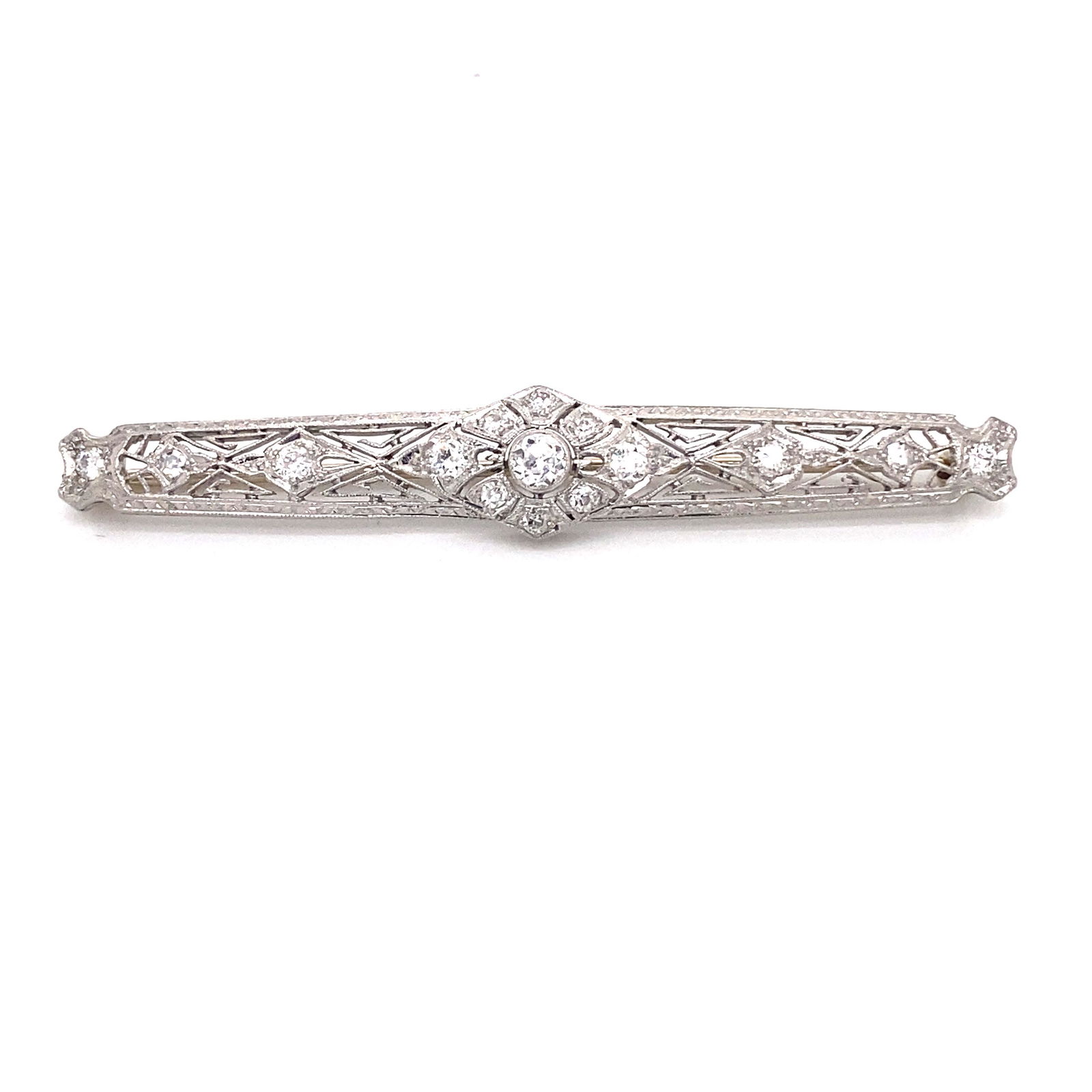 1920’s Platinum Diamond Bar Brooch (1 of 1)