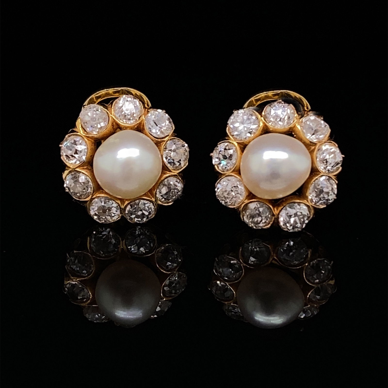 Edwardian Diamond & (Natural) Pearls Rosetta Earrings (1 of 1)