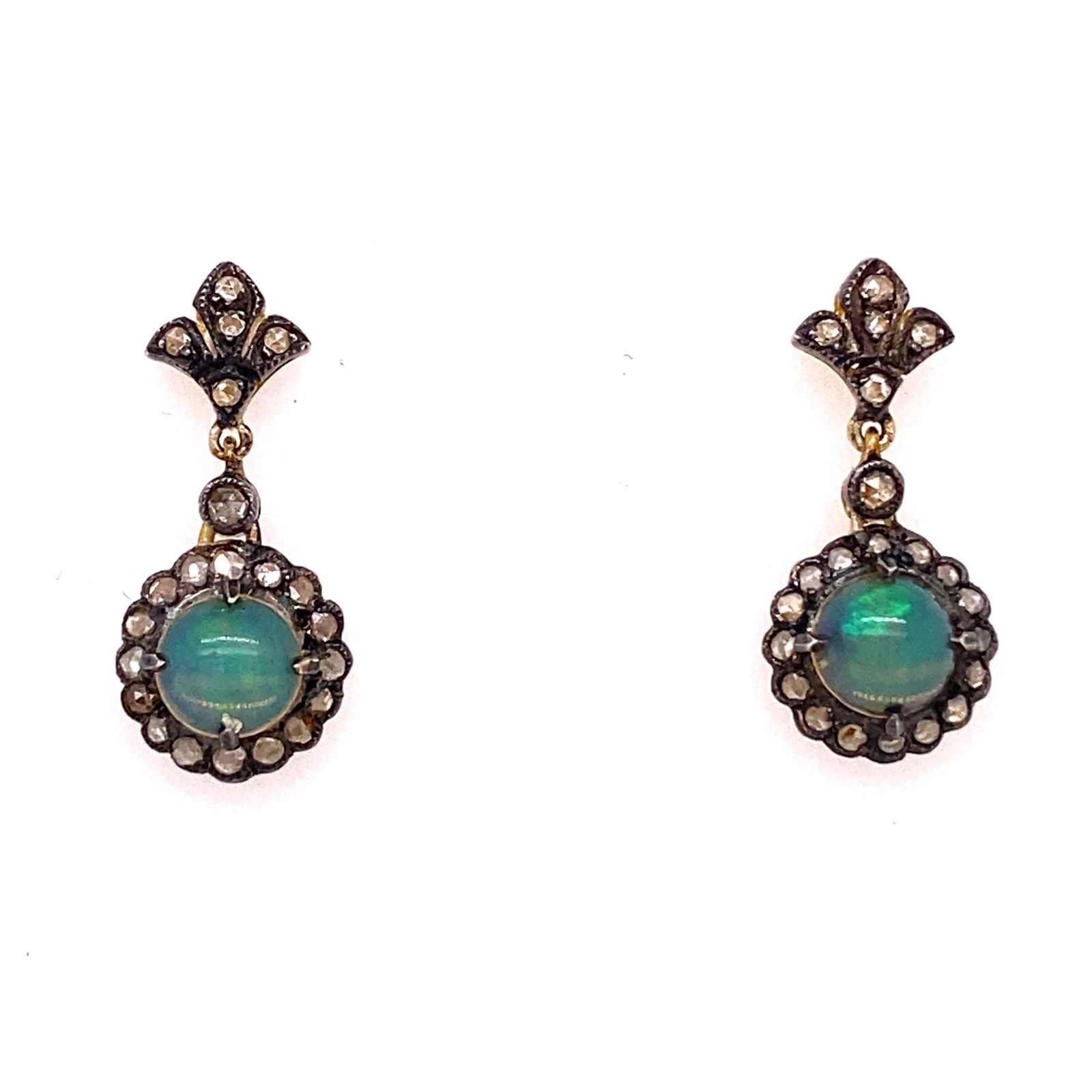 Silver & Gold Opal Diamond Earrings (1 of 2)