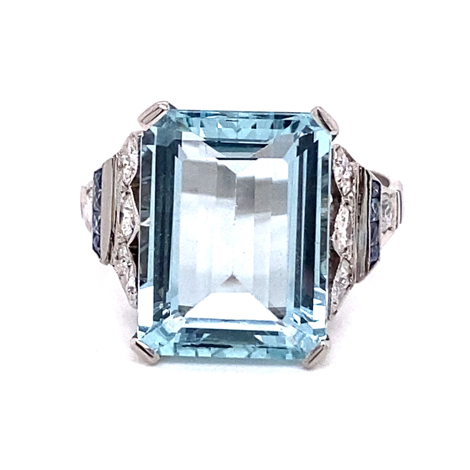 Platinum Diamond Sapphire Aqua Ring (1 of 3)