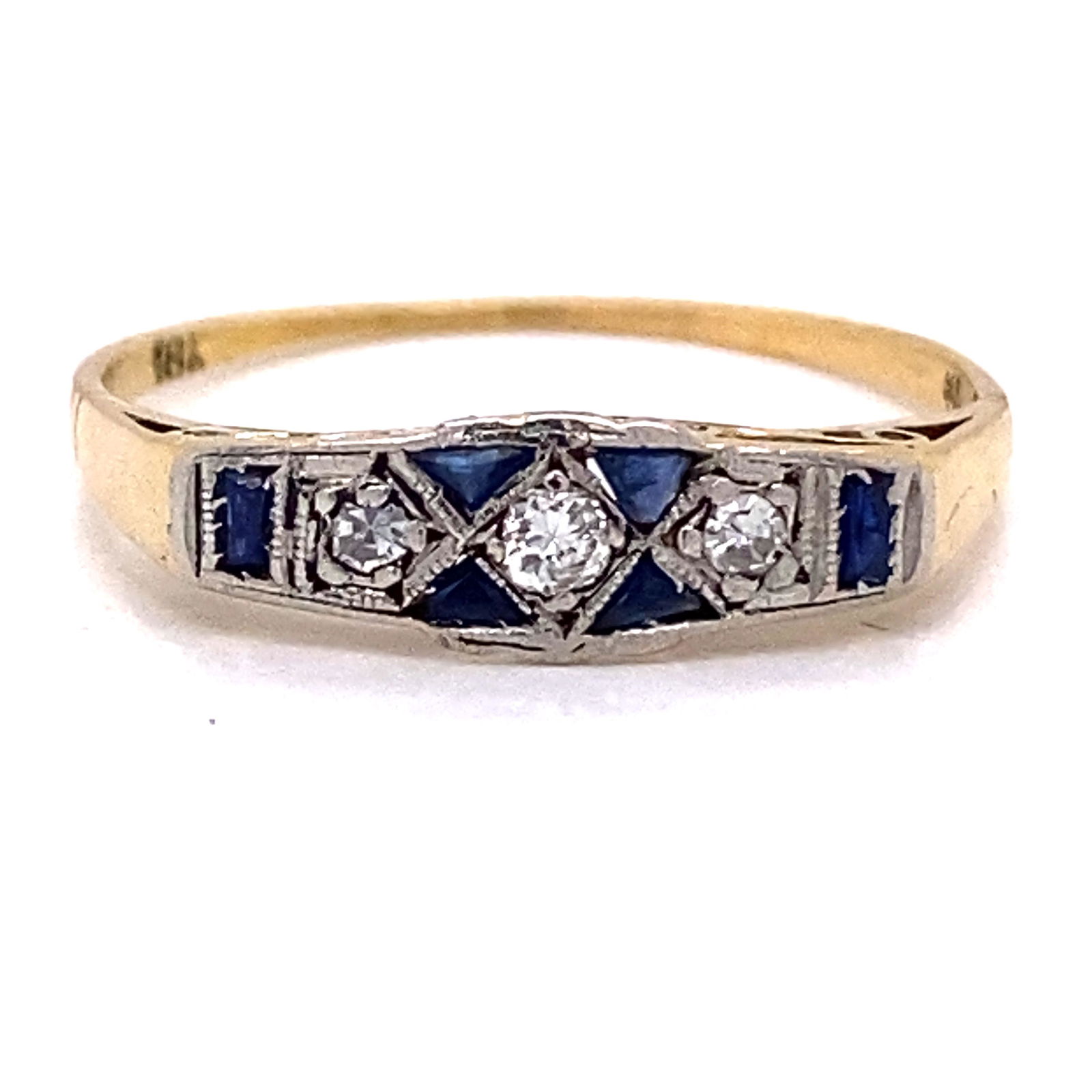 Art Deco 18K Diamond Sapphire Ring (1 of 1)
