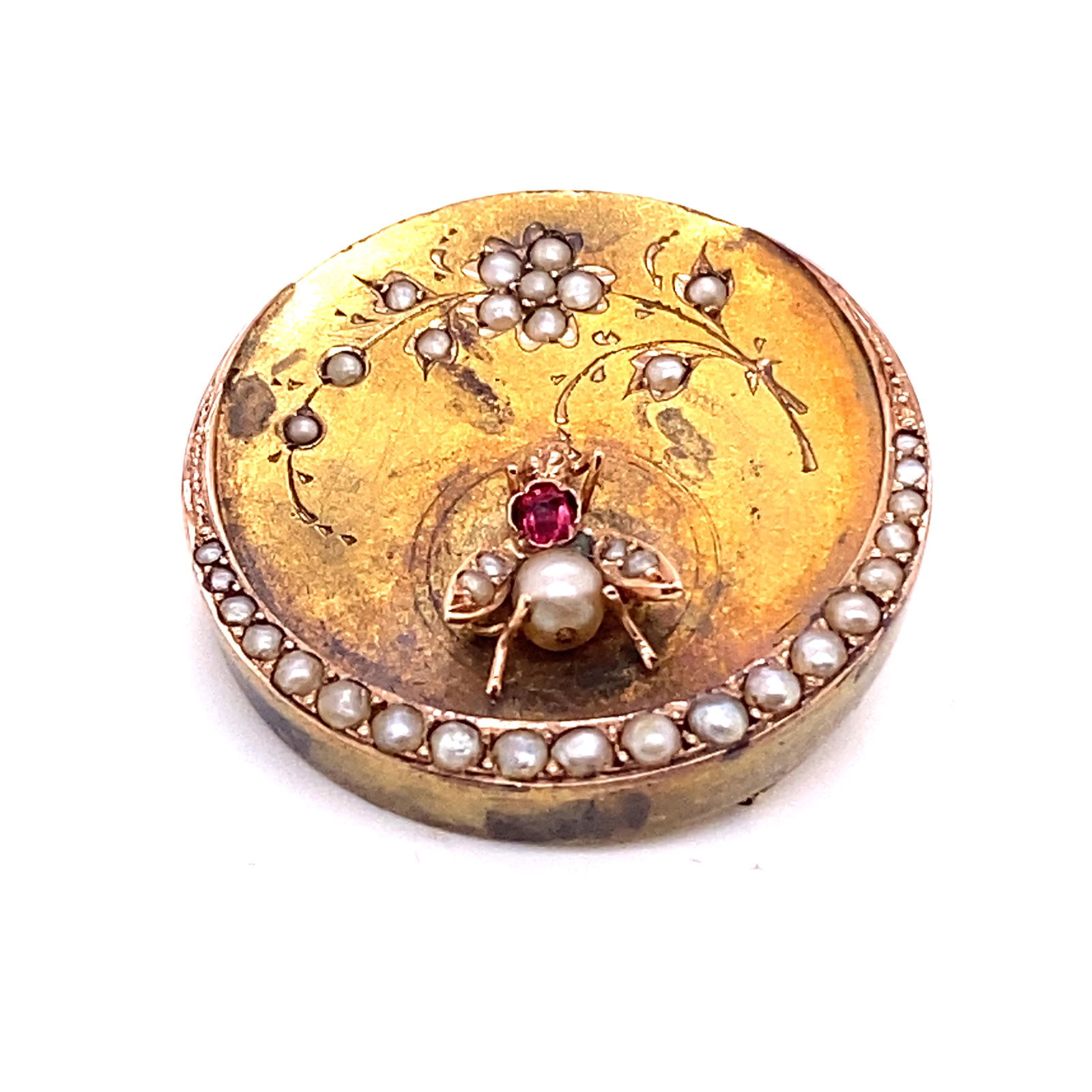 Victorian 18k Pearl Ruby Brooch (1 of 1)