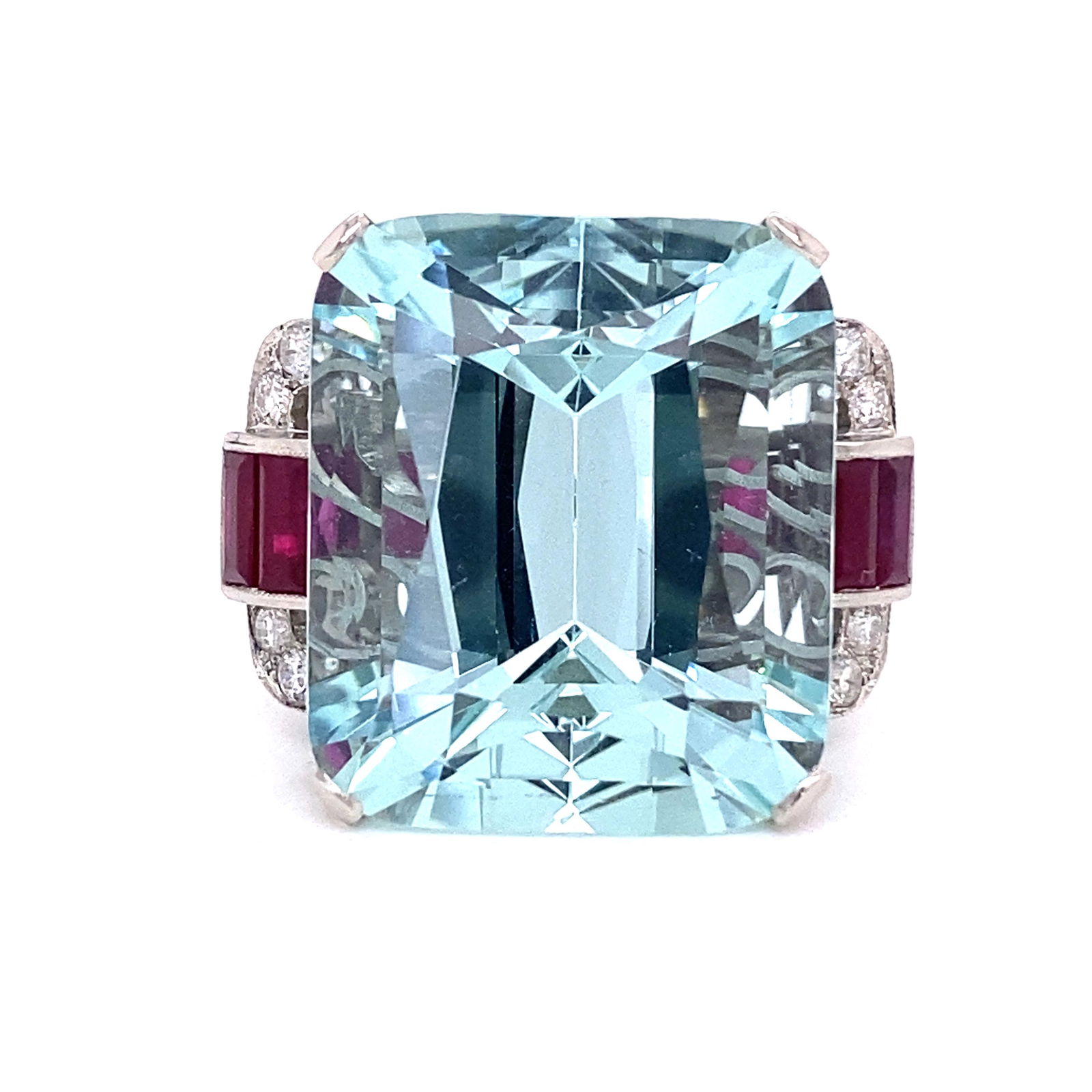Platinum Diamond Aqua Ruby Diamond Ring  (1 of 3)