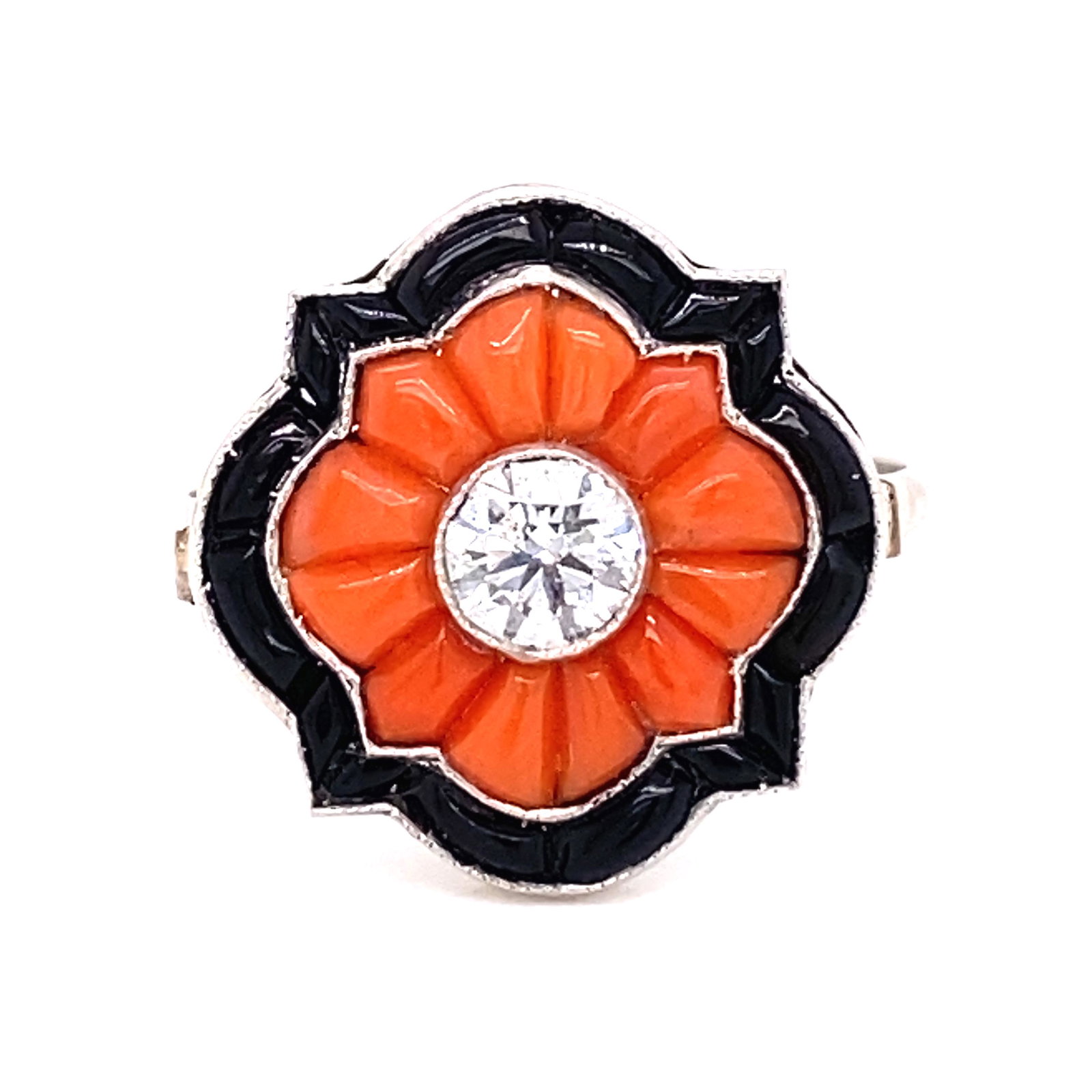 Platinum Coral Onyx Diamond Ring (1 of 2)