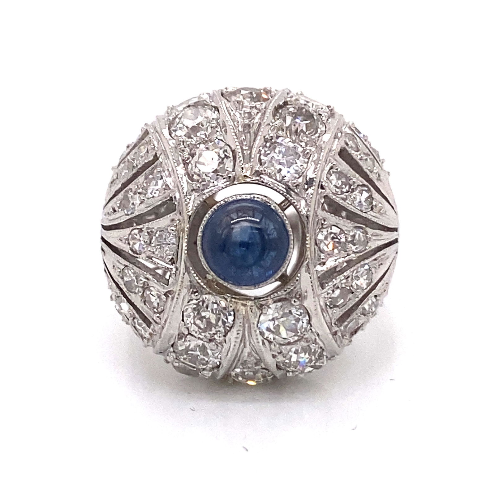 Platinum Diamond Sapphire Round Cluster Ring (1 of 4)